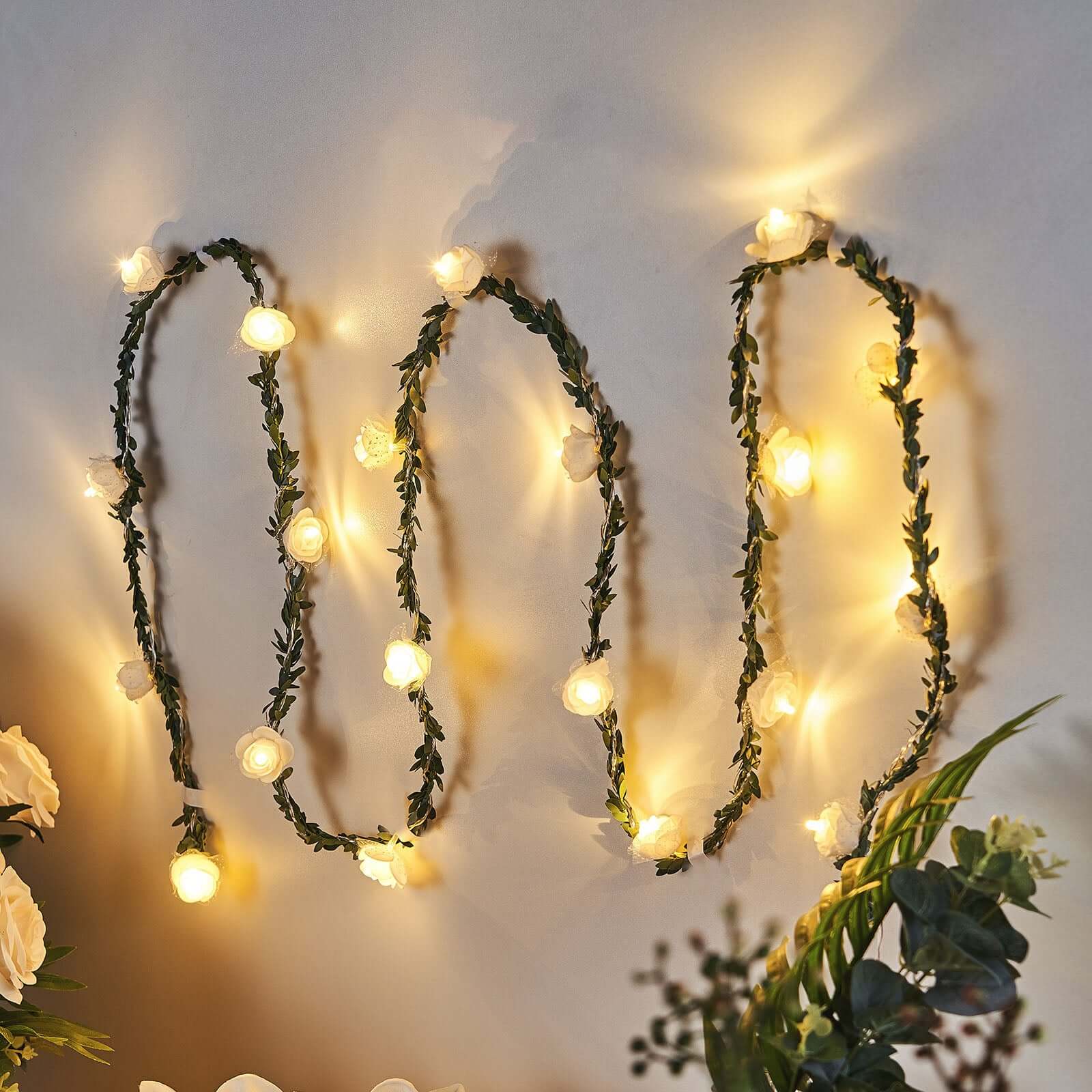 9ft Warm White 20 LED Artificial Rose Lace Flower Garland Vine Lights, Battery Operated String Lights