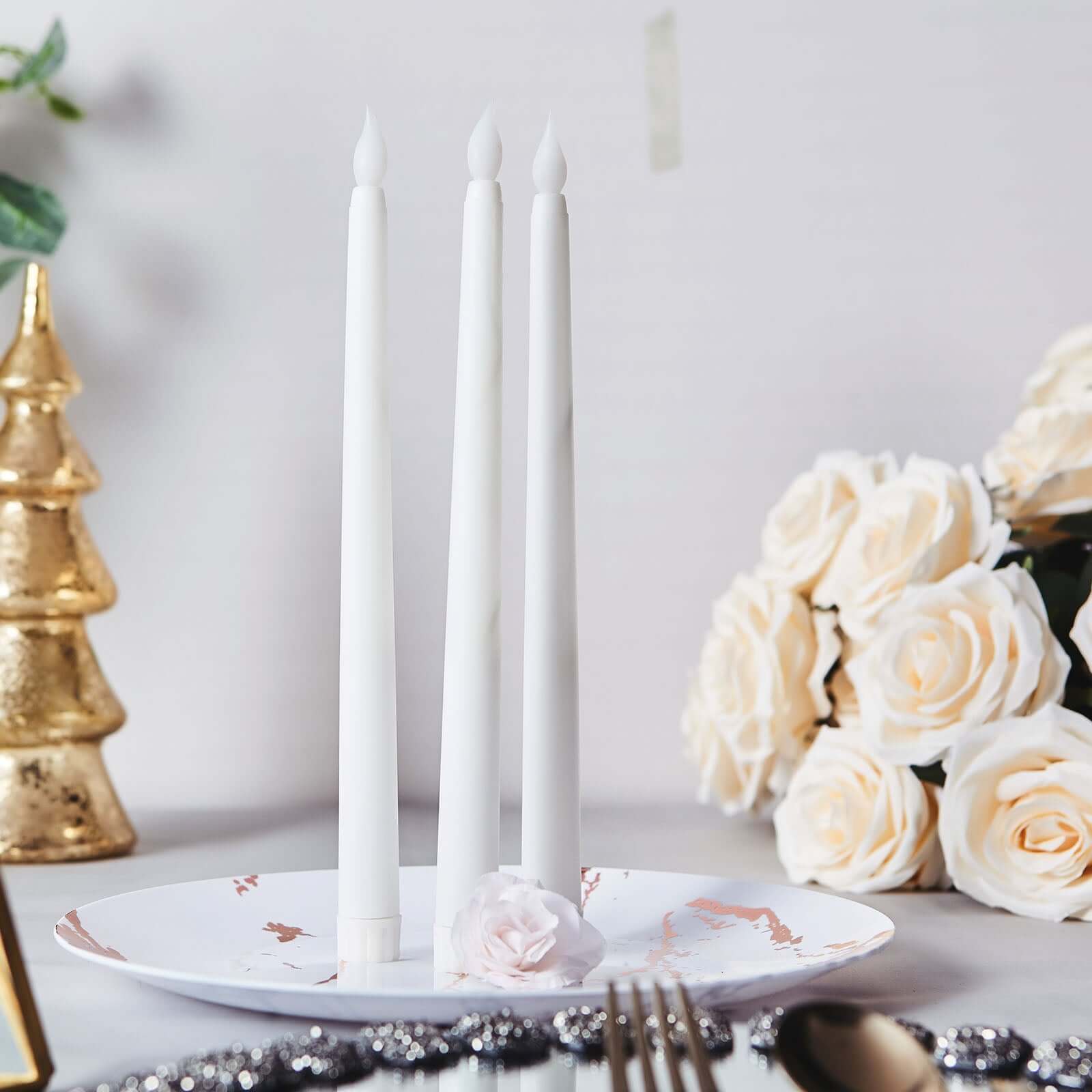 3-Pack LED Decorative Lighting Warm Flickering White - Flameless Taper Candles 11"
