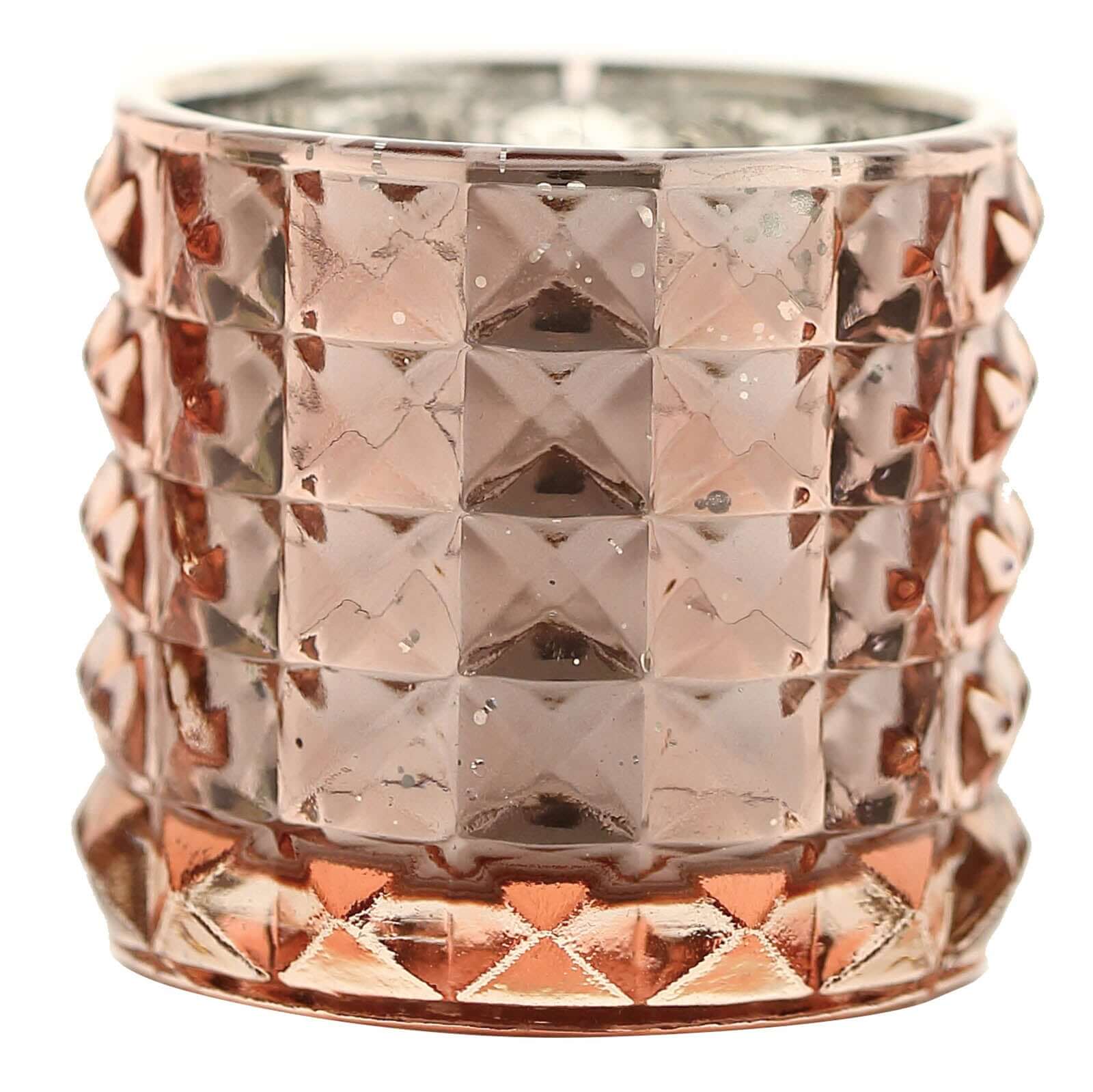 6-Pack Mercury Glass Votive Holders Studded Faceted Design Rose Gold - Tealight Candle Holders 3"