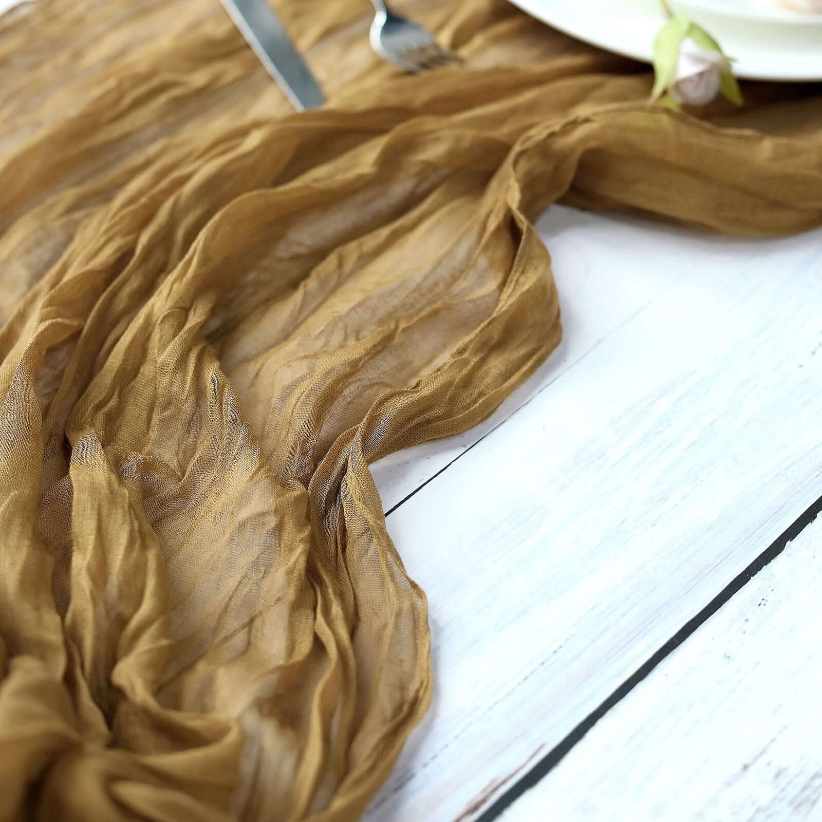 Gauze Cheesecloth 10ft Table Runner Gold - Soft & Rustic Boho Linen Runner