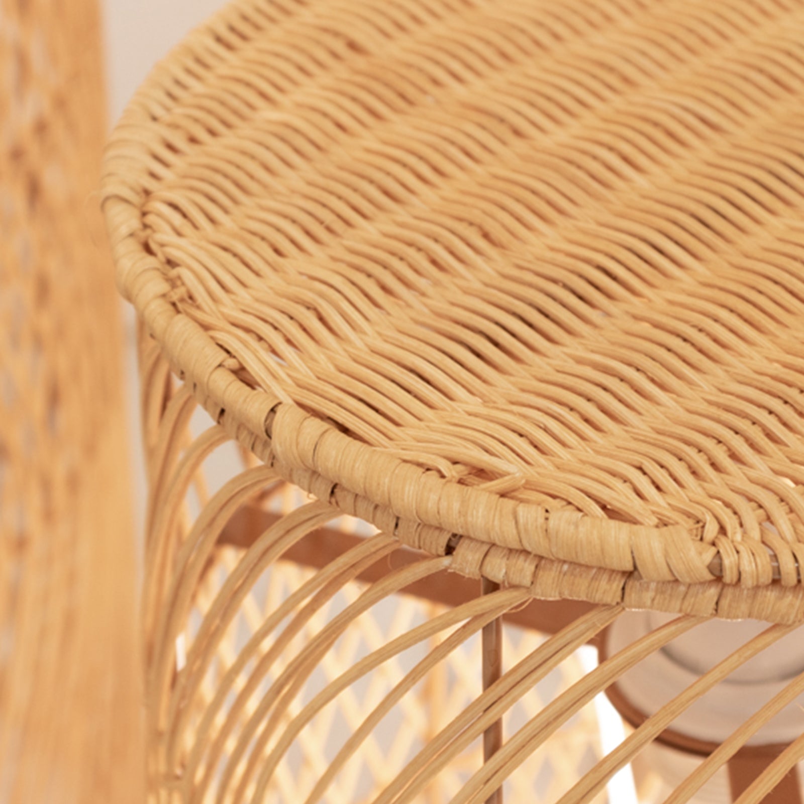 Set of 3 Natural Woven Rattan Wicker Pedestal Stand Floor Lamp Shades with Wave Pattern, Rustic Farmhouse Cylinder Display Stands With Plug In Light Cord - 19",27",33"