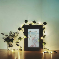 20 LED Vine String Lights Eucalyptus Leaf Design Green Warm White - Battery Operated Home Décor 7ft