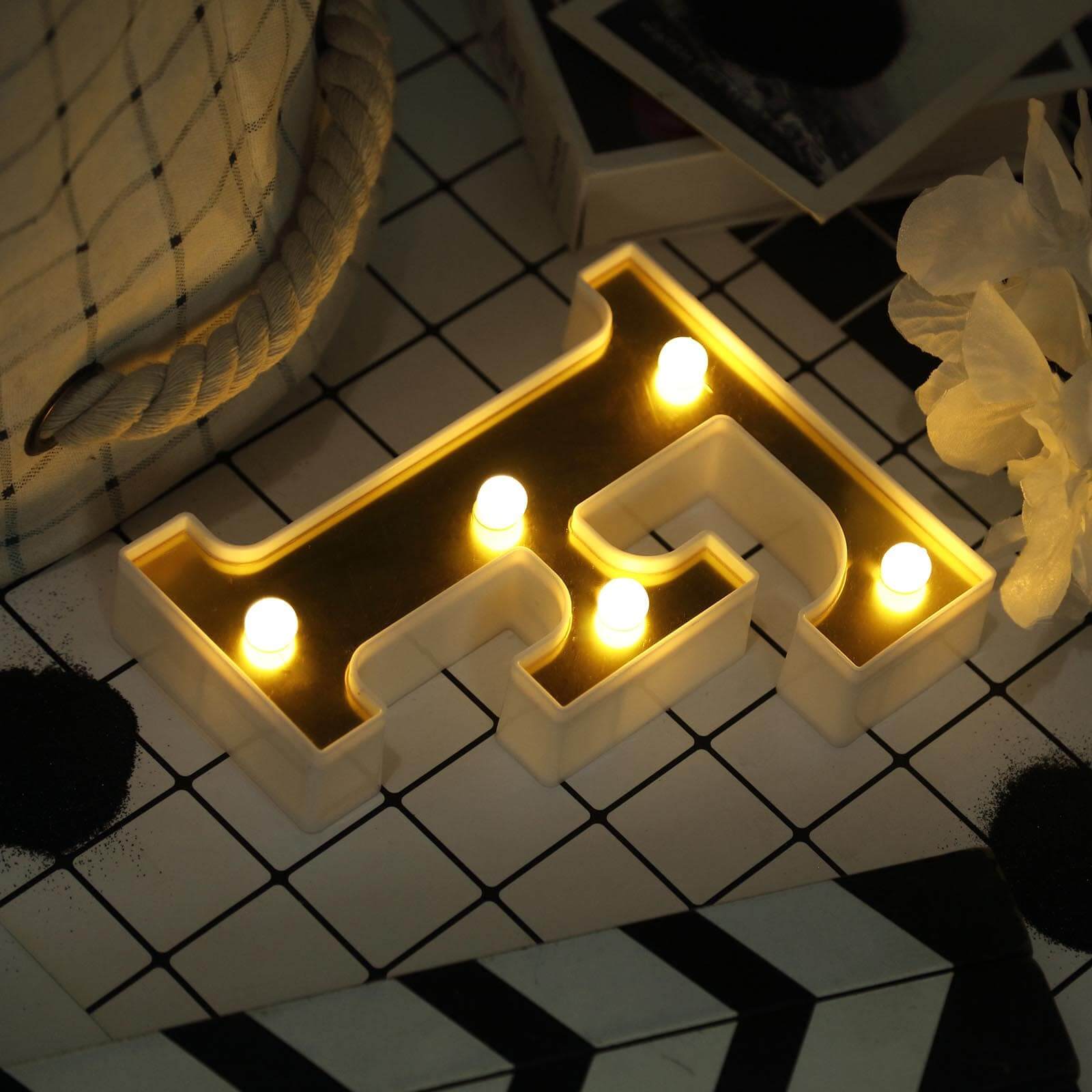 3D Marquee Letter "F" Warm White 5 LED Lights Gold - Chic Light-Up Decor for Events 6"