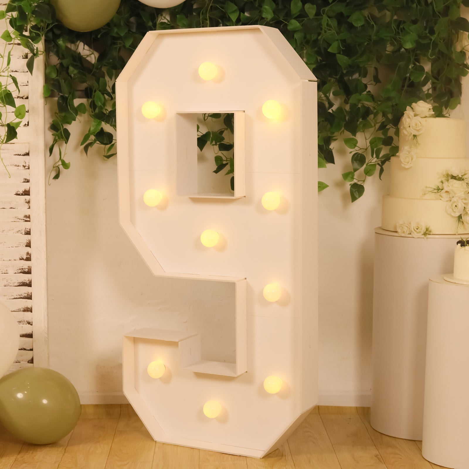 Giant LED Marquee Light Up Number "9", White 4ft Pre-Cut Foam Board with 10 Warm White Battery Operated LEDs, Glue Gun and Sticks