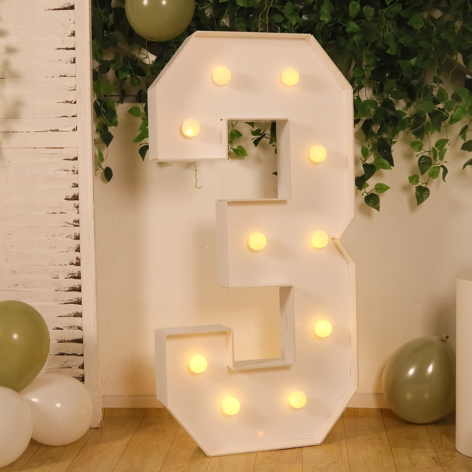 Giant LED Marquee Light Up Number "3", White 4ft Pre-Cut Foam Board with 10 Warm White Battery Operated LEDs, Glue Gun and Sticks