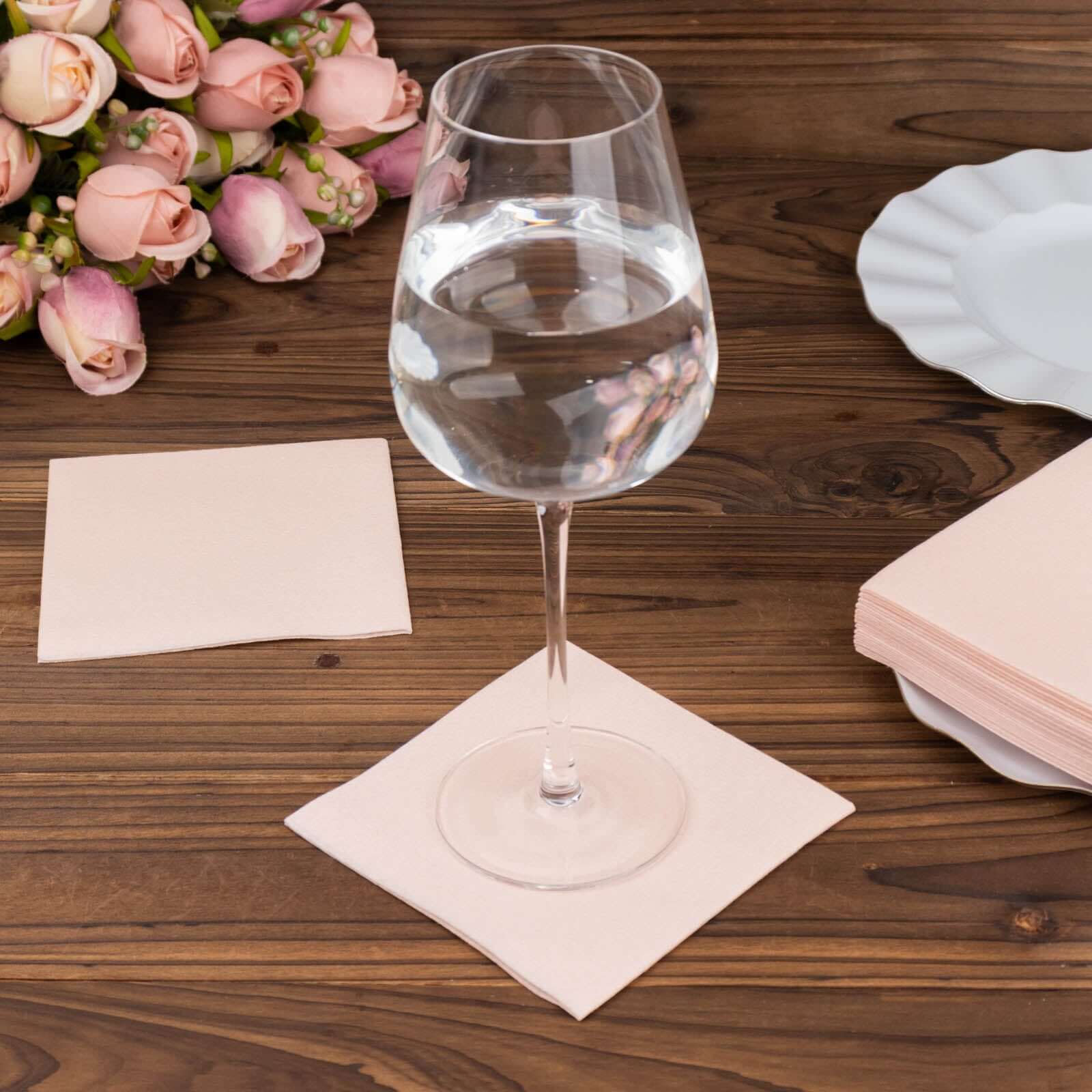 20-Pack Paper Linen-Like Cocktail Napkins Blush - Disposable 5"x5" Airlaid Soft Napkins