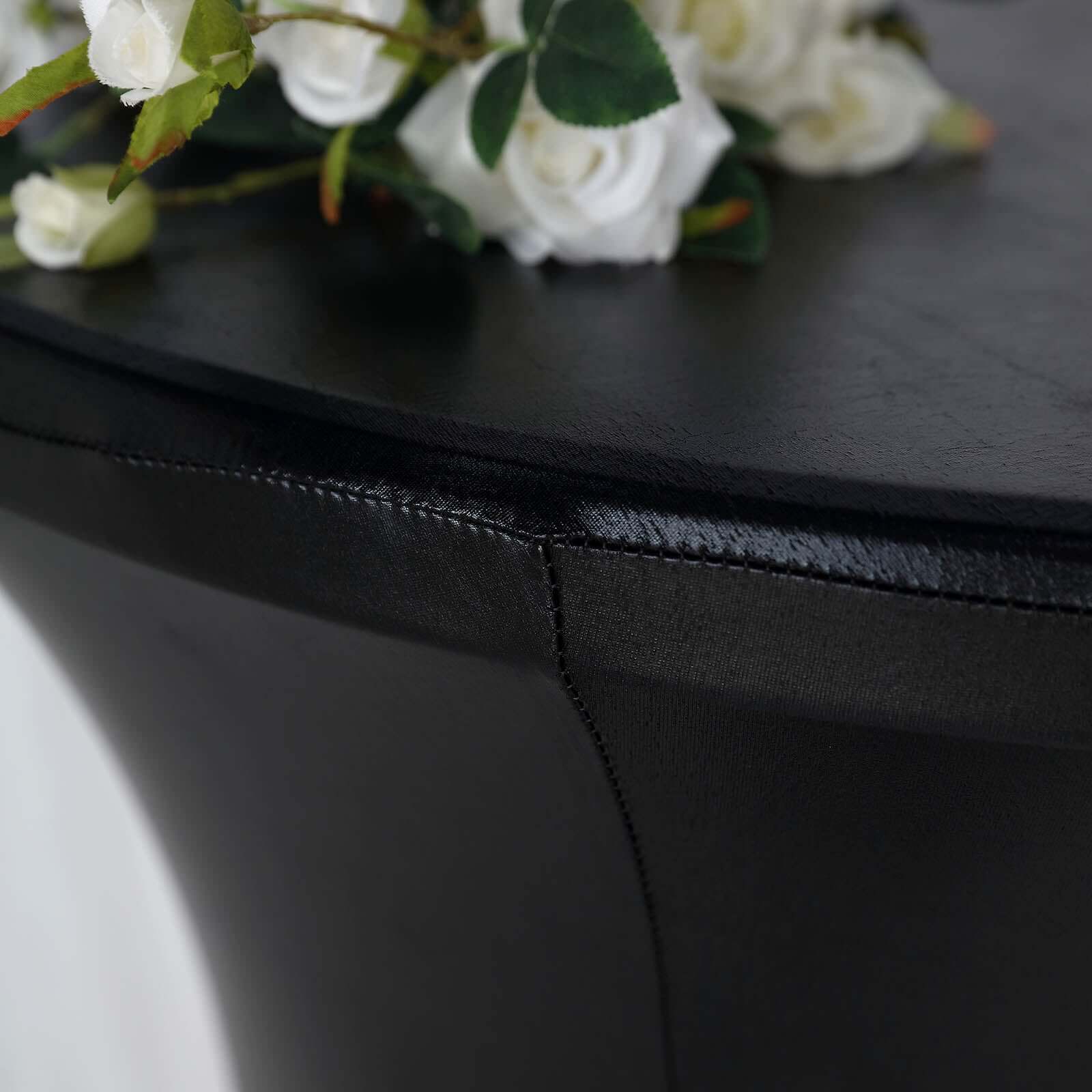 Metallic Spandex 32" Fitted Round Cocktail Table Cover Black Highboy Tablecloth - Stretch Fit & Water-Resistant