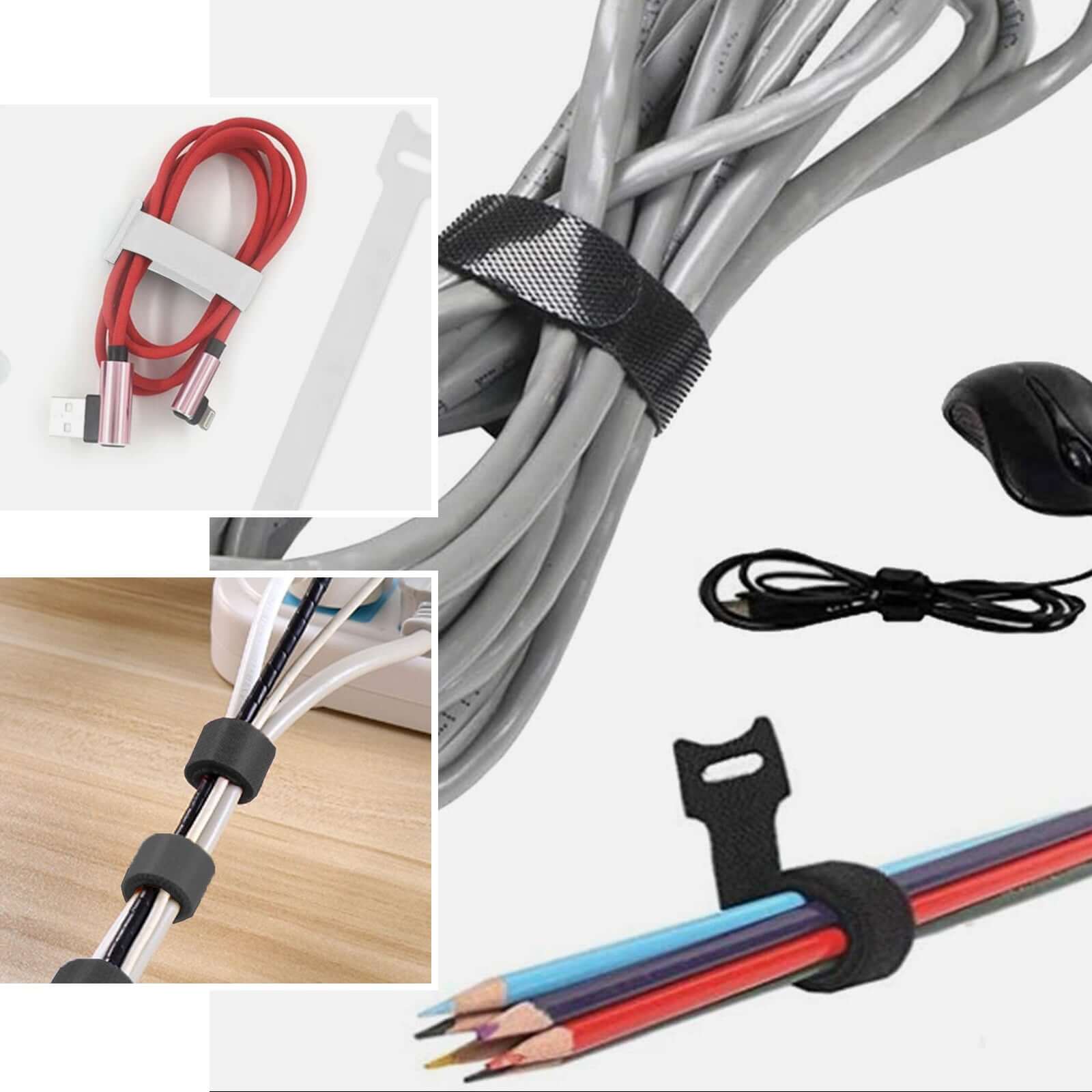 12 Pack 8" White Reusable Fastening Velcro Cable Ties, Adjustable Hook and Loop Cord Organization Straps