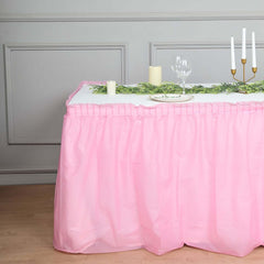 Plastic Table Skirt Pink Ruffled - Durable Disposable Skirt for Events 14ft