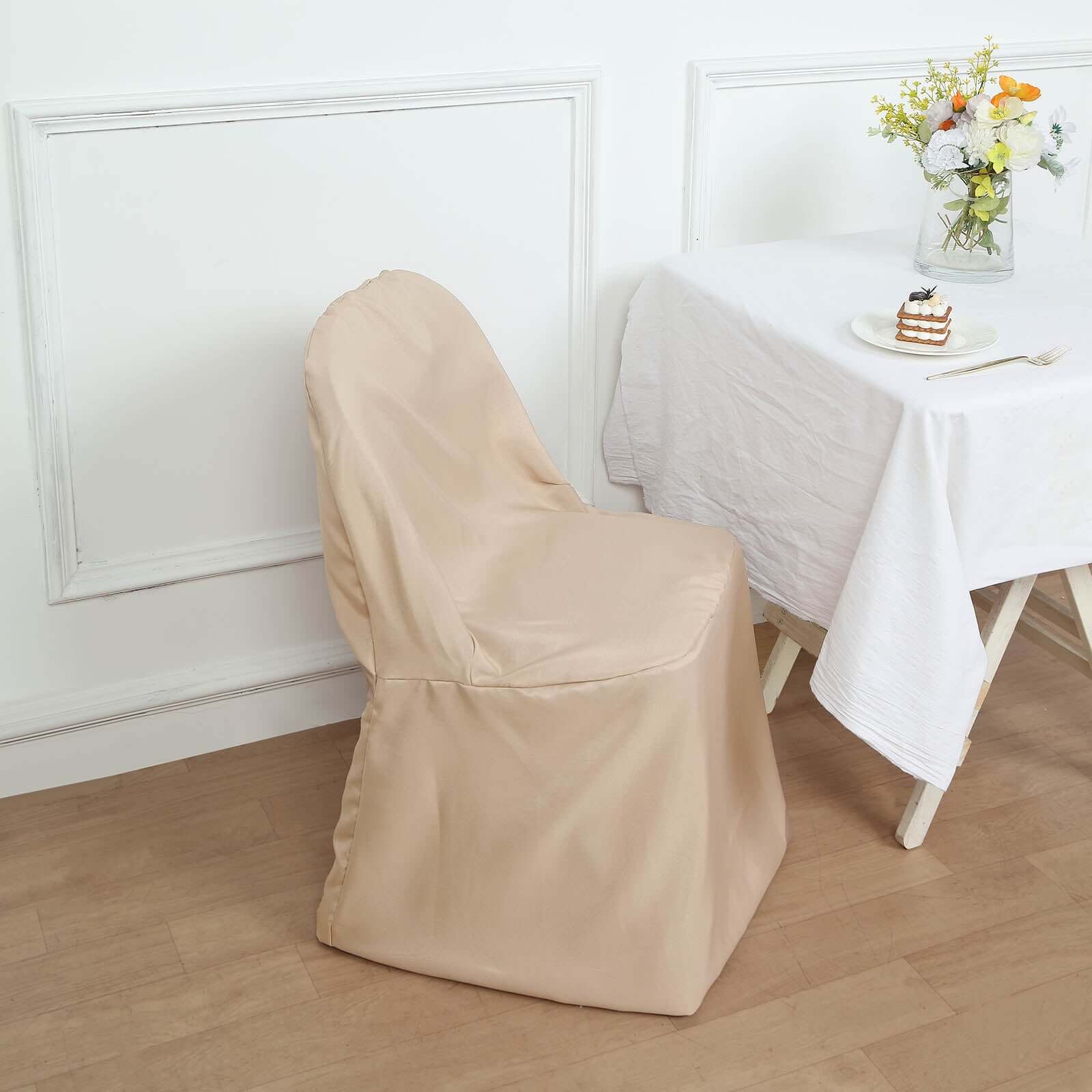 Polyester Slip On Folding Chair Covers Nude - Stain-Resistant Reusable Durable Fabric