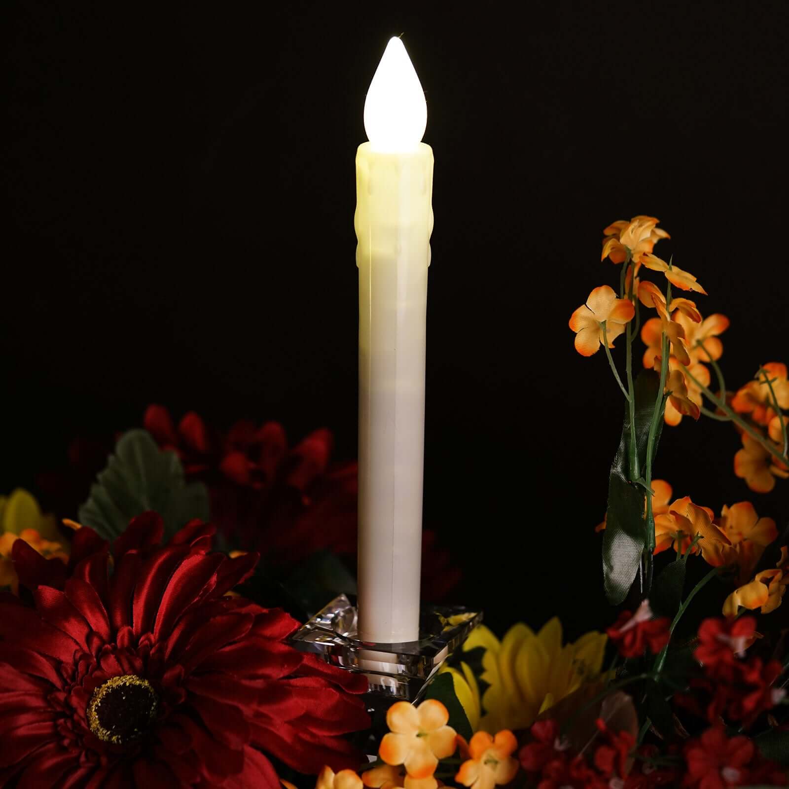 3-Pack LED Flameless Lighting Wax Drip Textured White - Battery Operated Taper Candles 9"