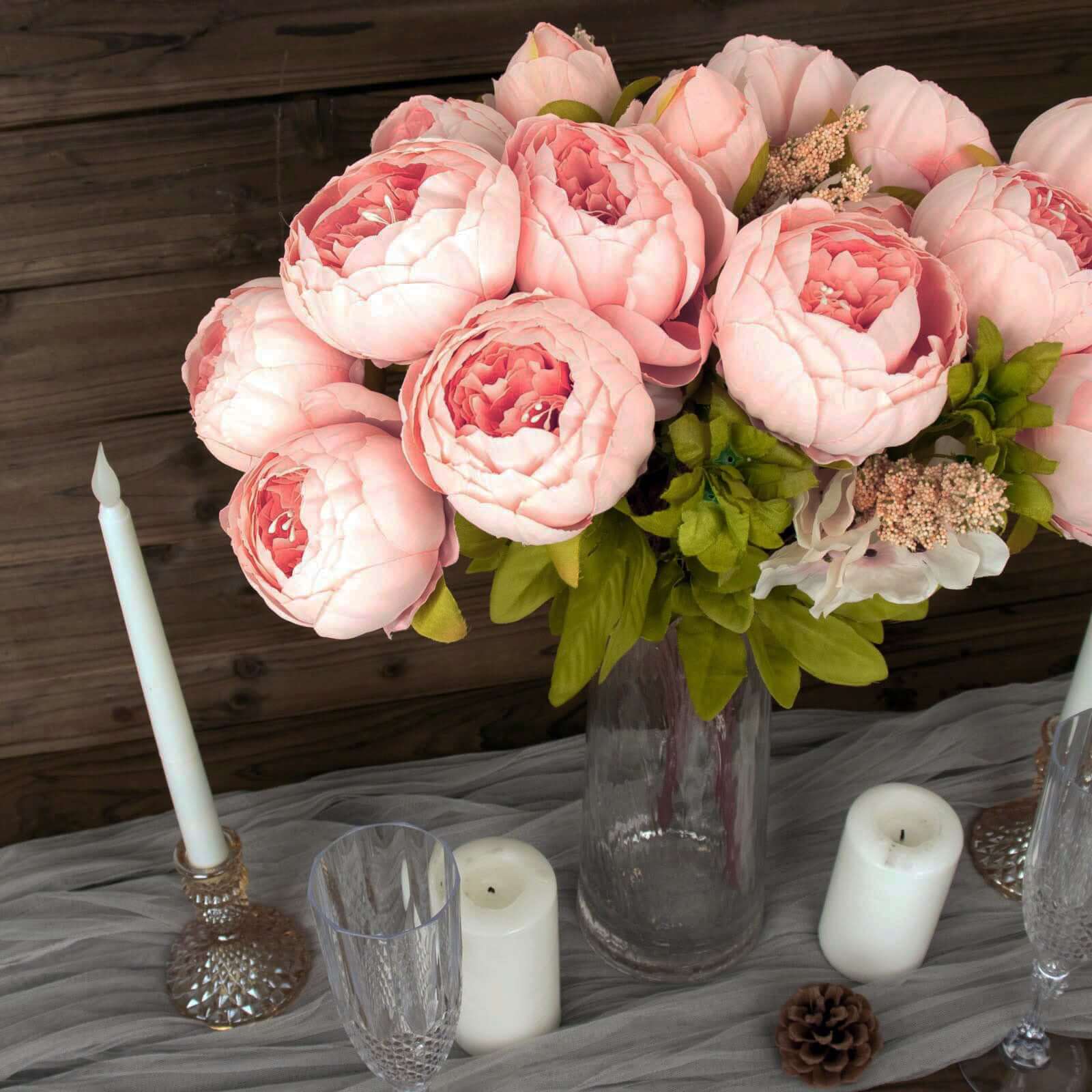 2 Pack 19" Pink Artificial Peony Flower Wedding Bouquets, Faux Silk Flower Arrangements