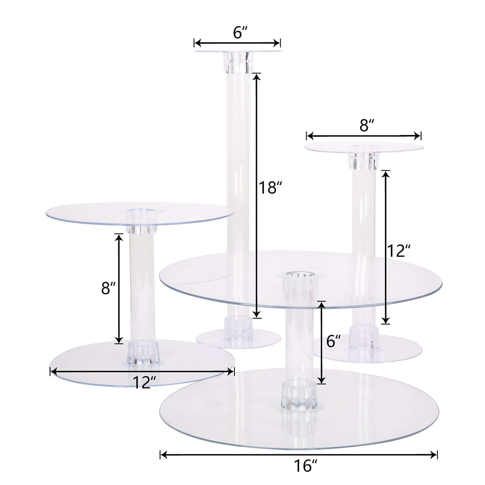 4-Tier Acrylic Round Cake Stand Set Clear - Chic Sturdy Cupcake Holder Dessert Display Pedestal inAssorted Sizes for Wedding Buffet & Catering Displays