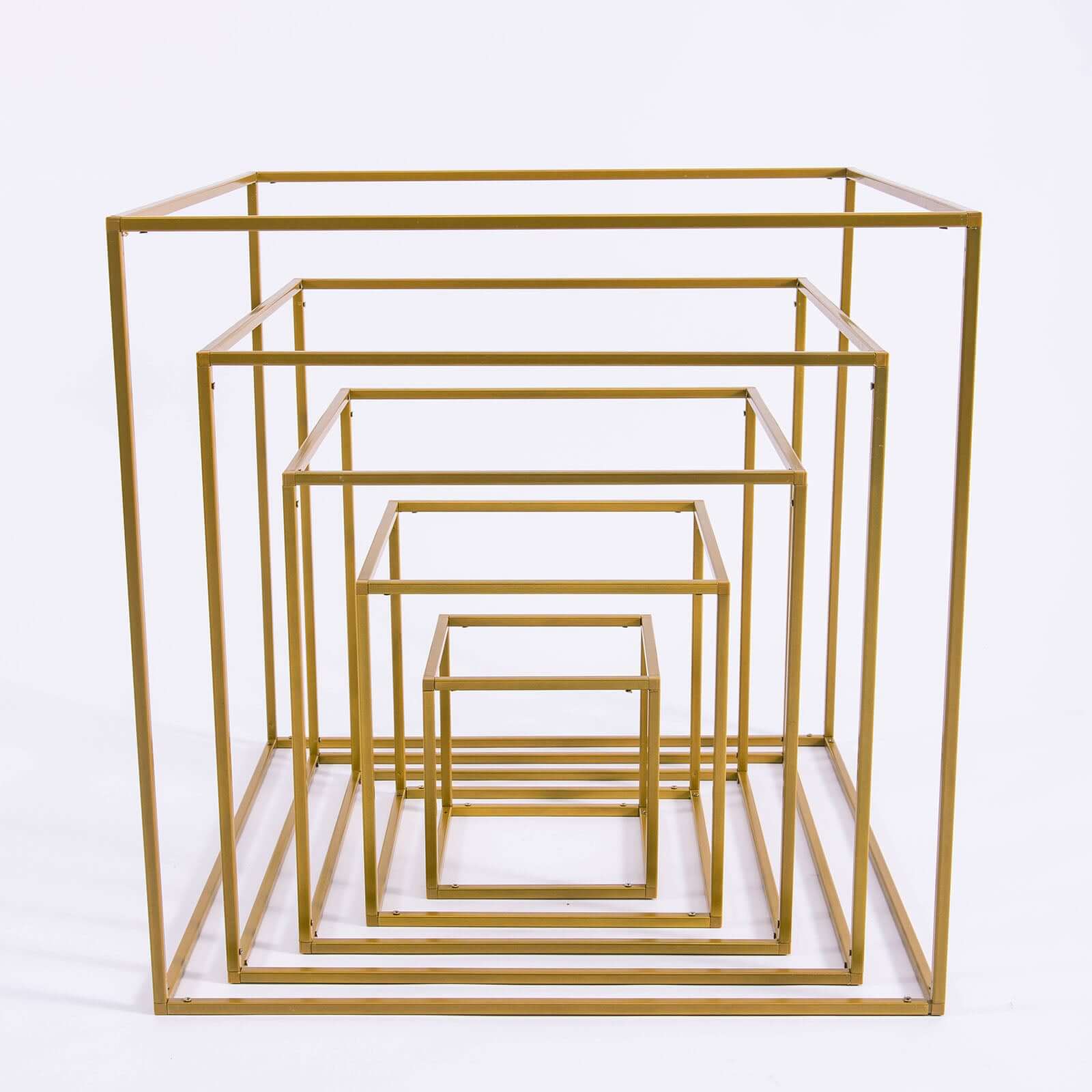 2 Pack 20" Square Gold Metal Frame Wedding Flower Stands, Geometric Centerpieces