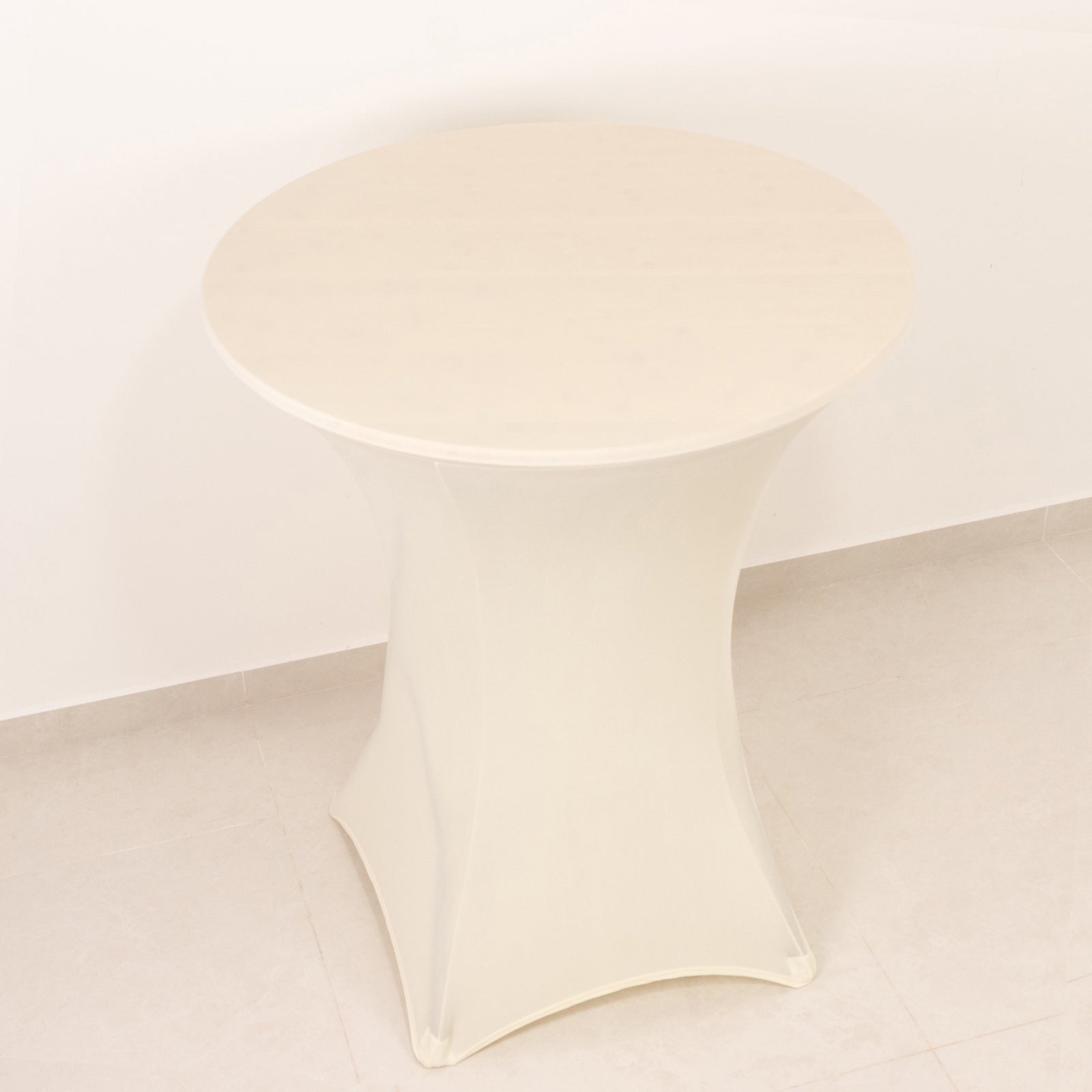 Spandex 33"-36" Round Cocktail Table Cover Ivory - Easy to Maintain Stretch Fitted Highboy Tablecloth