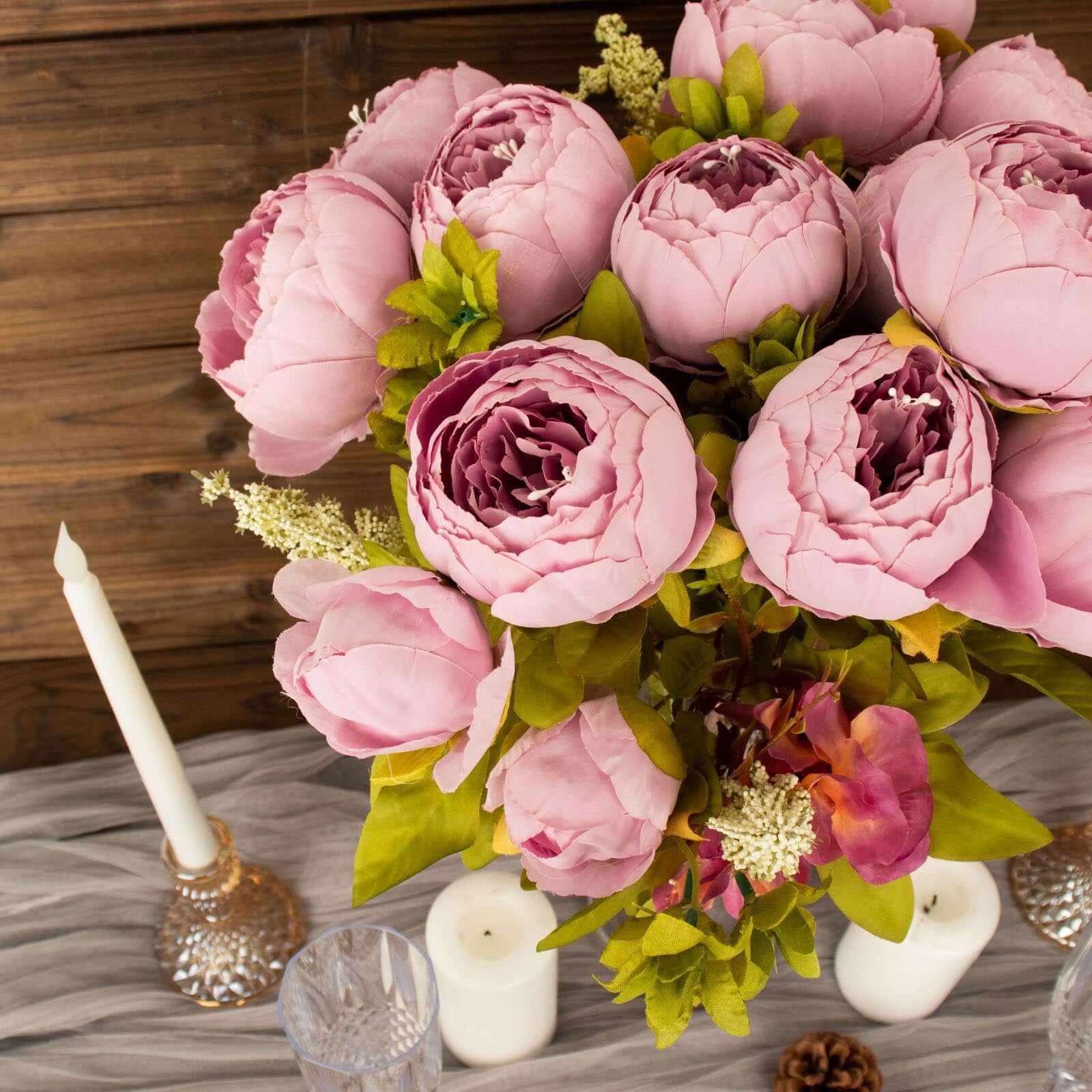 2 Pack 19" Lavender Lilac Artificial Peony Flower Wedding Bouquets, Faux Silk Flower Arrangements