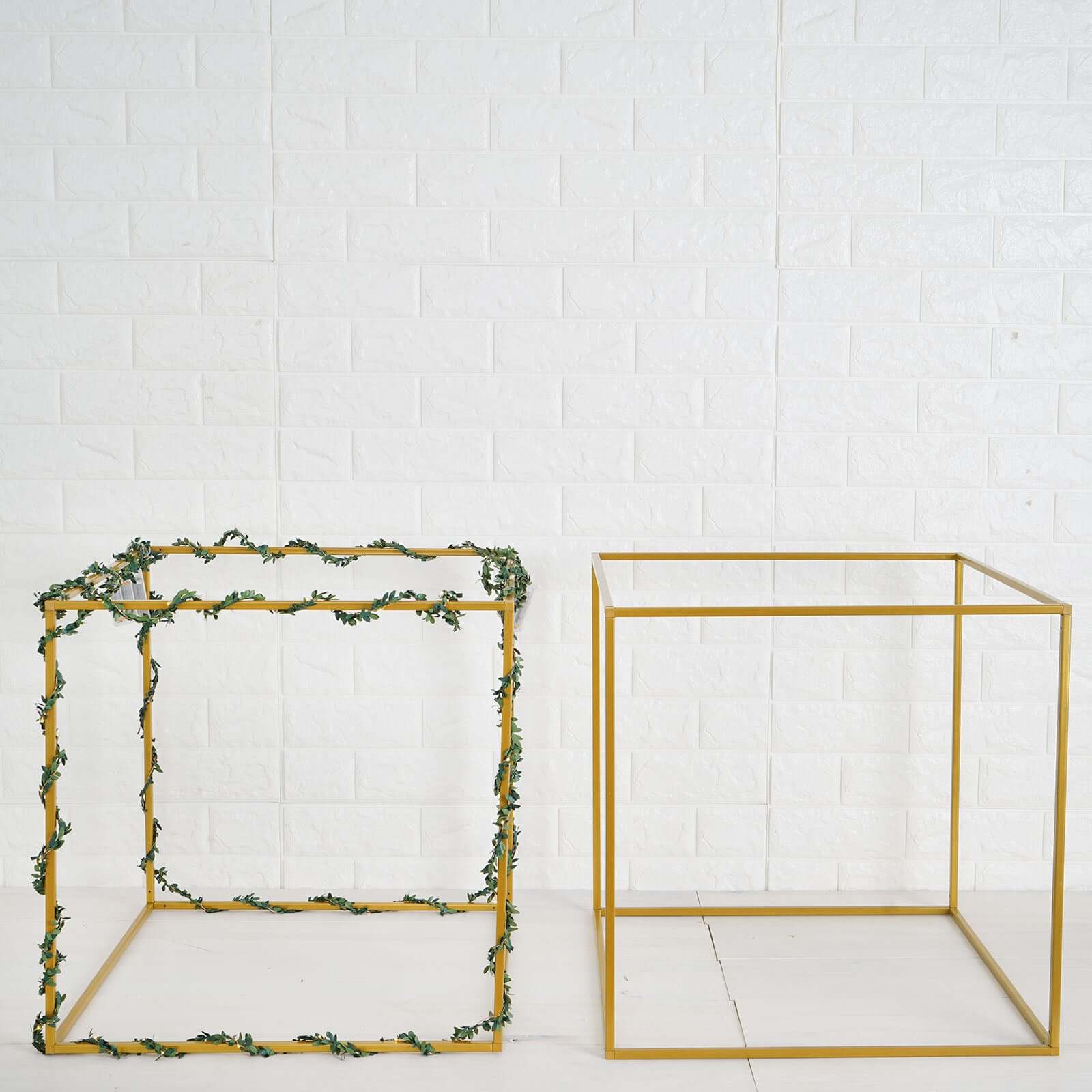 2 Pack 20" Square Gold Metal Frame Wedding Flower Stands, Geometric Centerpieces