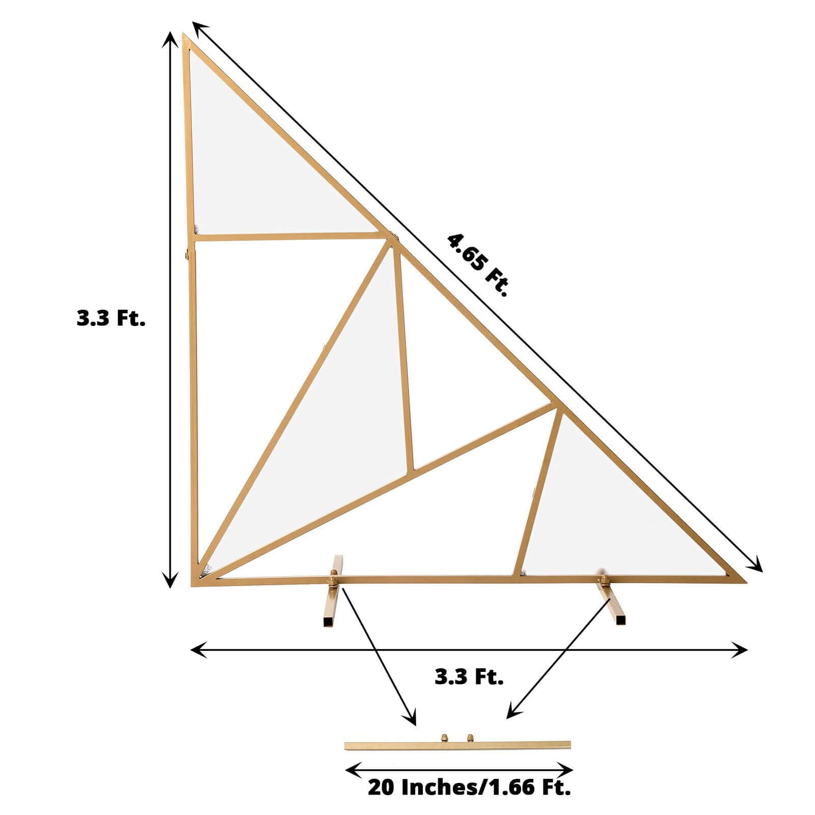 3ft Tall Gold Metal Triangular Geometric Flower Frame Prop Stand, Wedding Backdrop Floor Stand With Cloudy Film Insert