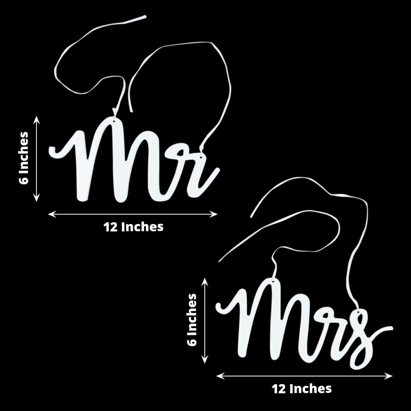 Set of 2 Wood Mr and Mrs Chair Signs White - Chic Calligraphy Wall Hanging Wedding Decor & Props 12"x6"