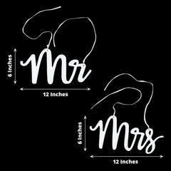 Set of 2 Wood Mr and Mrs Chair Signs White - Chic Calligraphy Wall Hanging Wedding Decor & Props 12"x6"