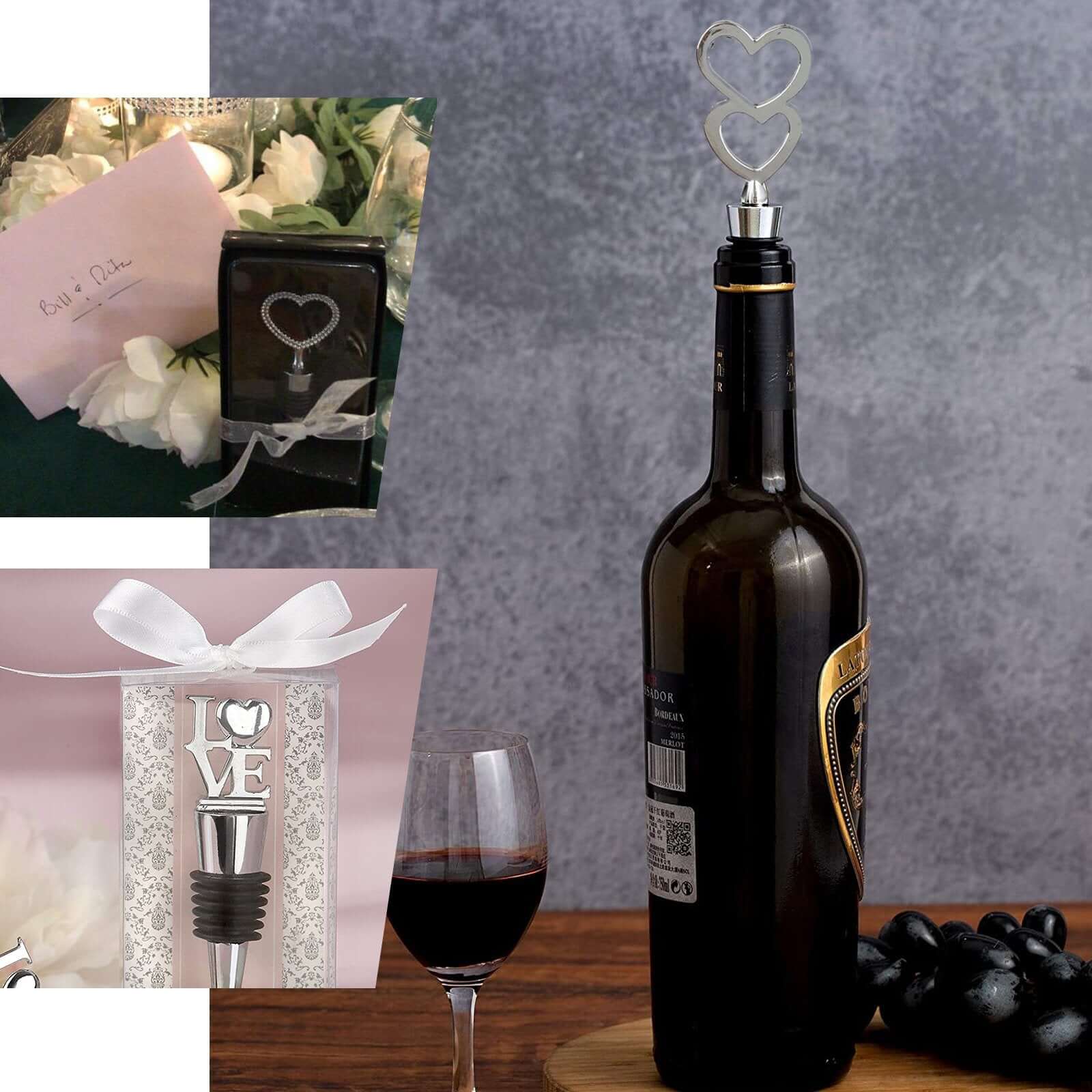 4" Silver Metal Love Wine Bottle Stopper Wedding Party Favors With Velvet Gift Box