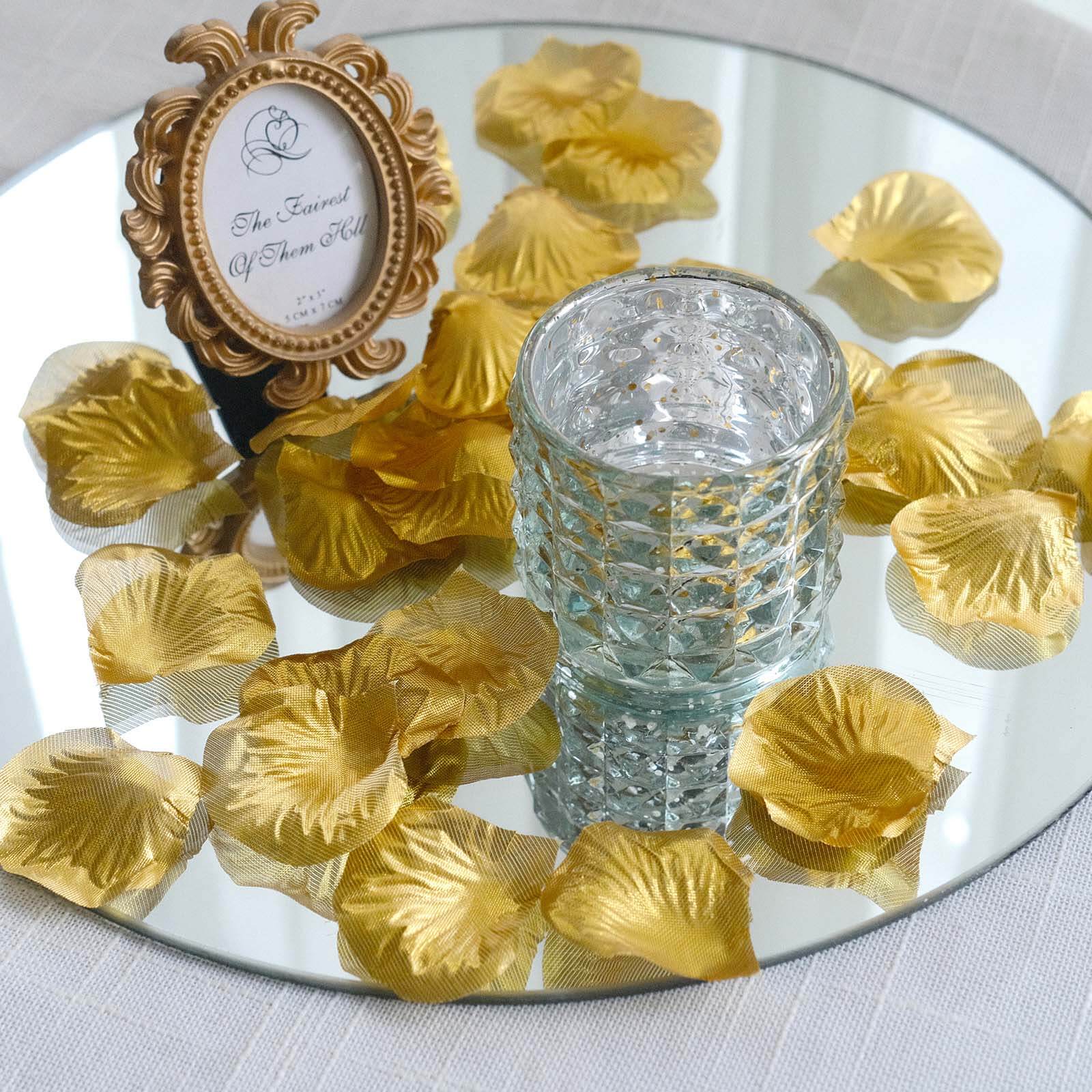500-Pack Rose Petals Round Design Metallic Gold Silk Confetti - Decorative Scatters for Tables and Floors