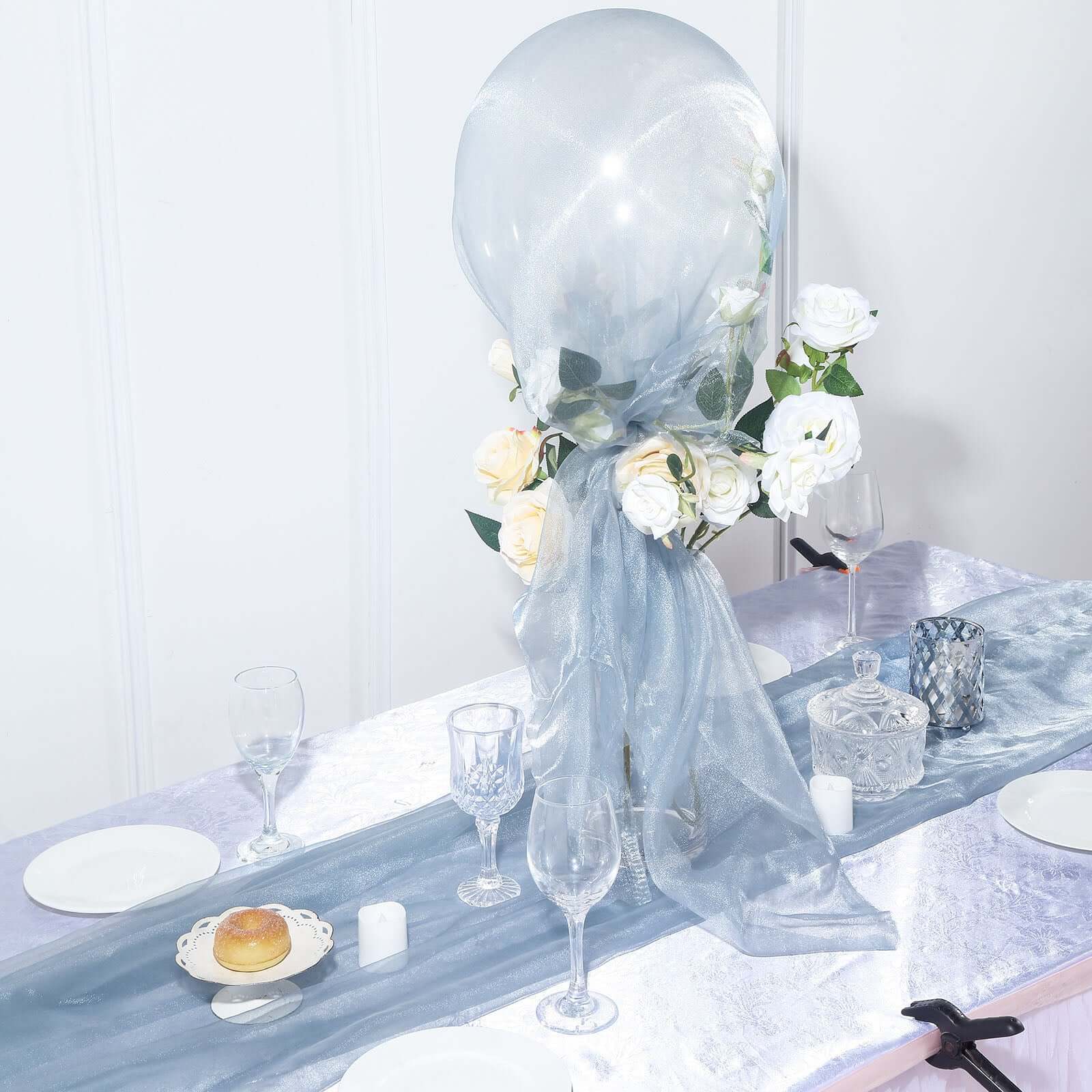 12"x10yd Dusty Blue Sheer Chiffon Fabric Bolt, DIY Voile Drapery Fabric