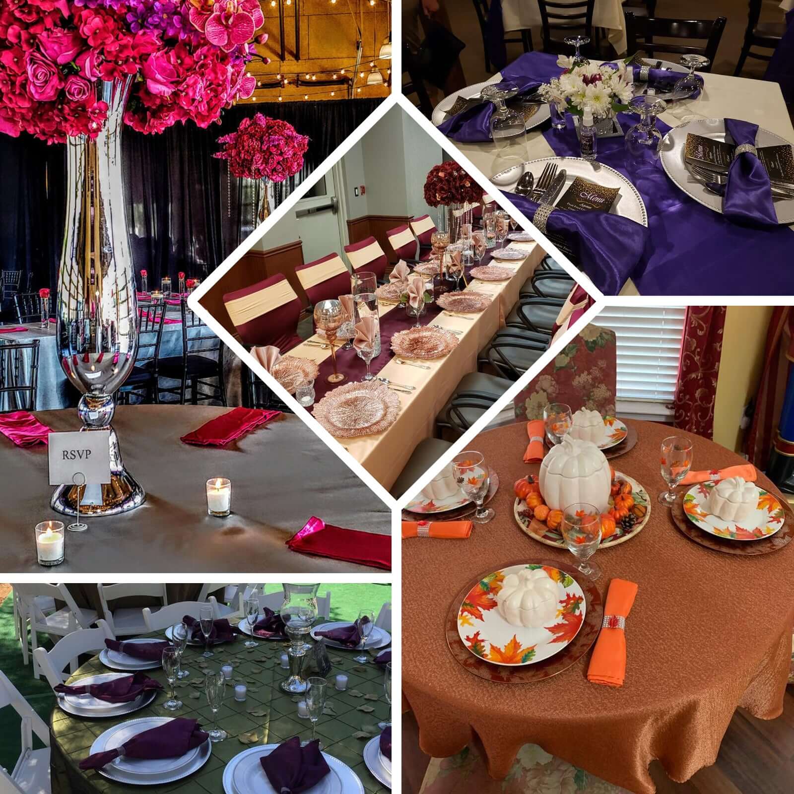 5 Pack Eggplant Satin Cloth Napkins with Hemmed Edges, Reusable Dinner Napkins - 20"x20"
