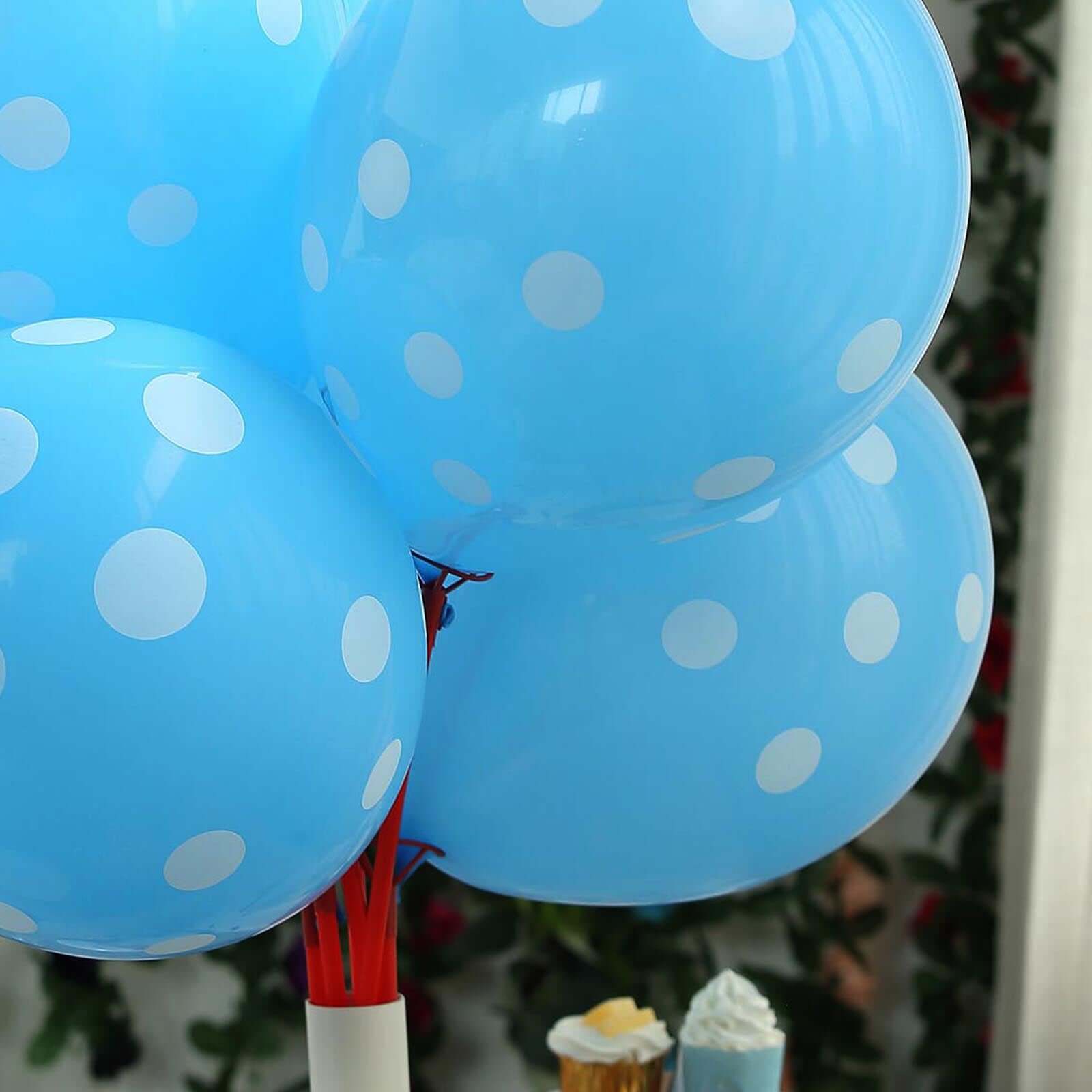 25 Pack 12" Blue and White Fun Polka Dot Latex Party Balloons