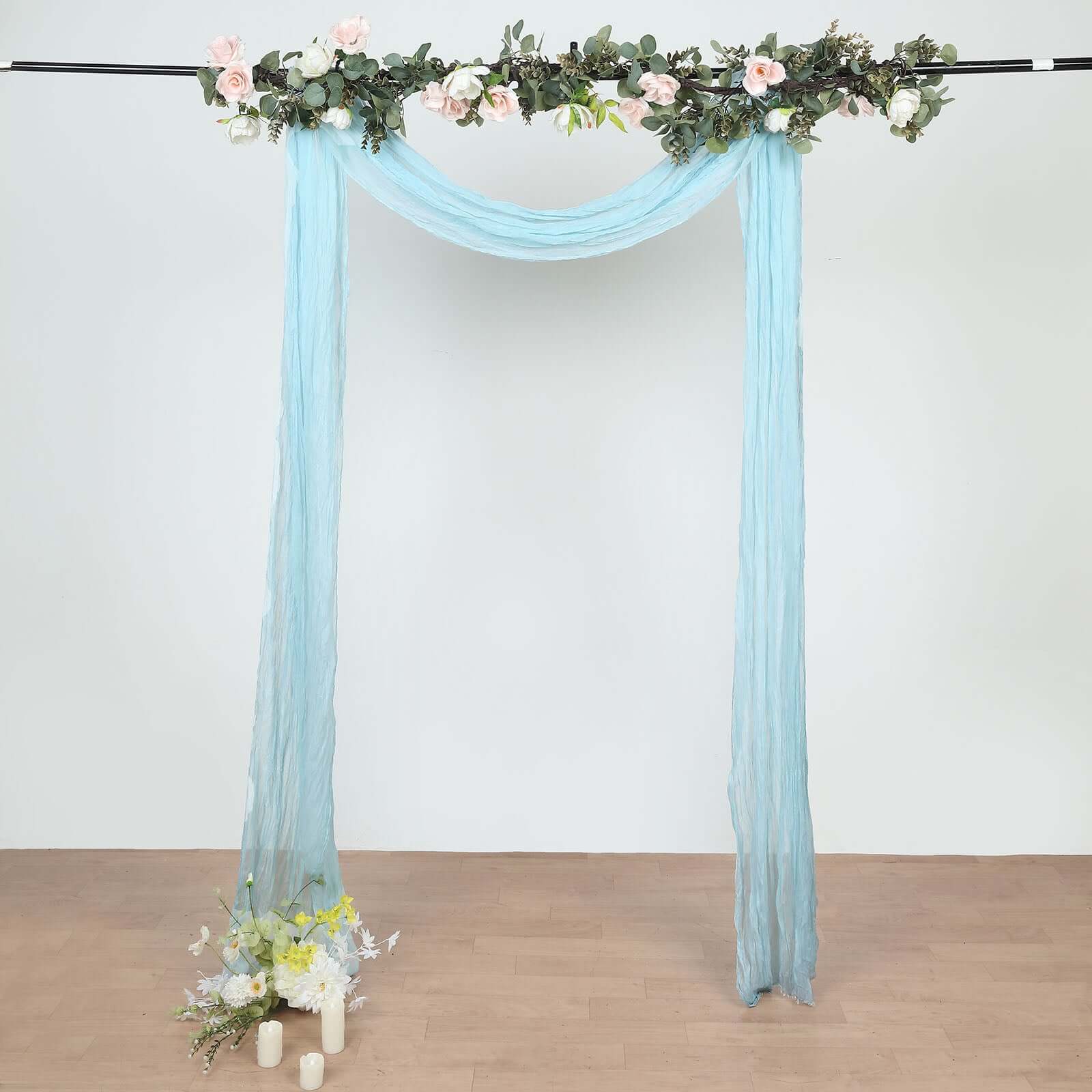 20ft Light Blue Gauze Cheesecloth Fabric Wedding Arch Drapery, Window Scarf Valance, Boho Decor Arbor Curtain Panel