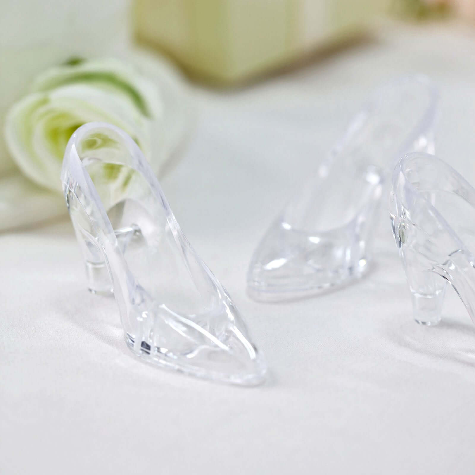 12 Pack 3" Clear Cinderella Princess Slippers Party Decor Gift Favor, Candy Container Treats Display