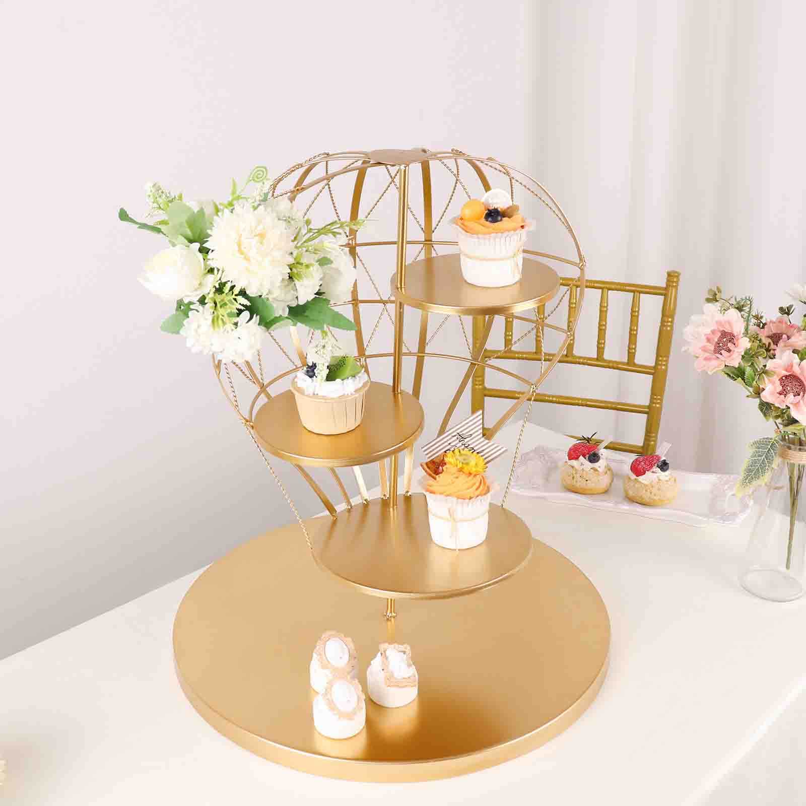 4-Tier Metal Cupcake Dessert Display Stand Gold Hot Air Balloon Design - Stylish Dessert Serving Tray Centerpiece Platter for Whimsical Carnival Inspired Events & Celebrations19"