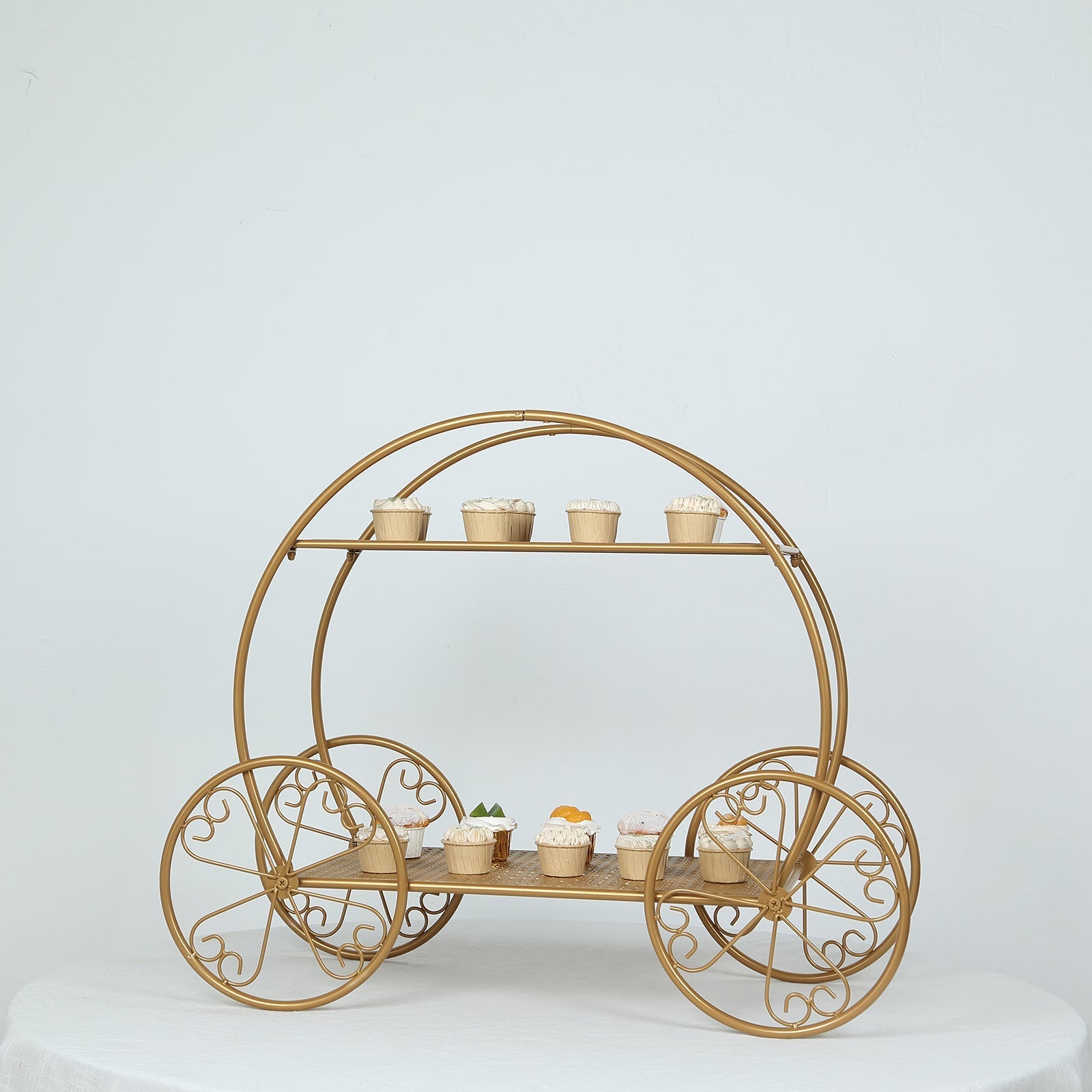 2-Tier Metal Cupcake Stand Gold - Giant Enchanting Cinderella Carriage-Inspired Pumpkin Coach Centerpiece Dessert Display Stand for Pastries & Party Favors 28"