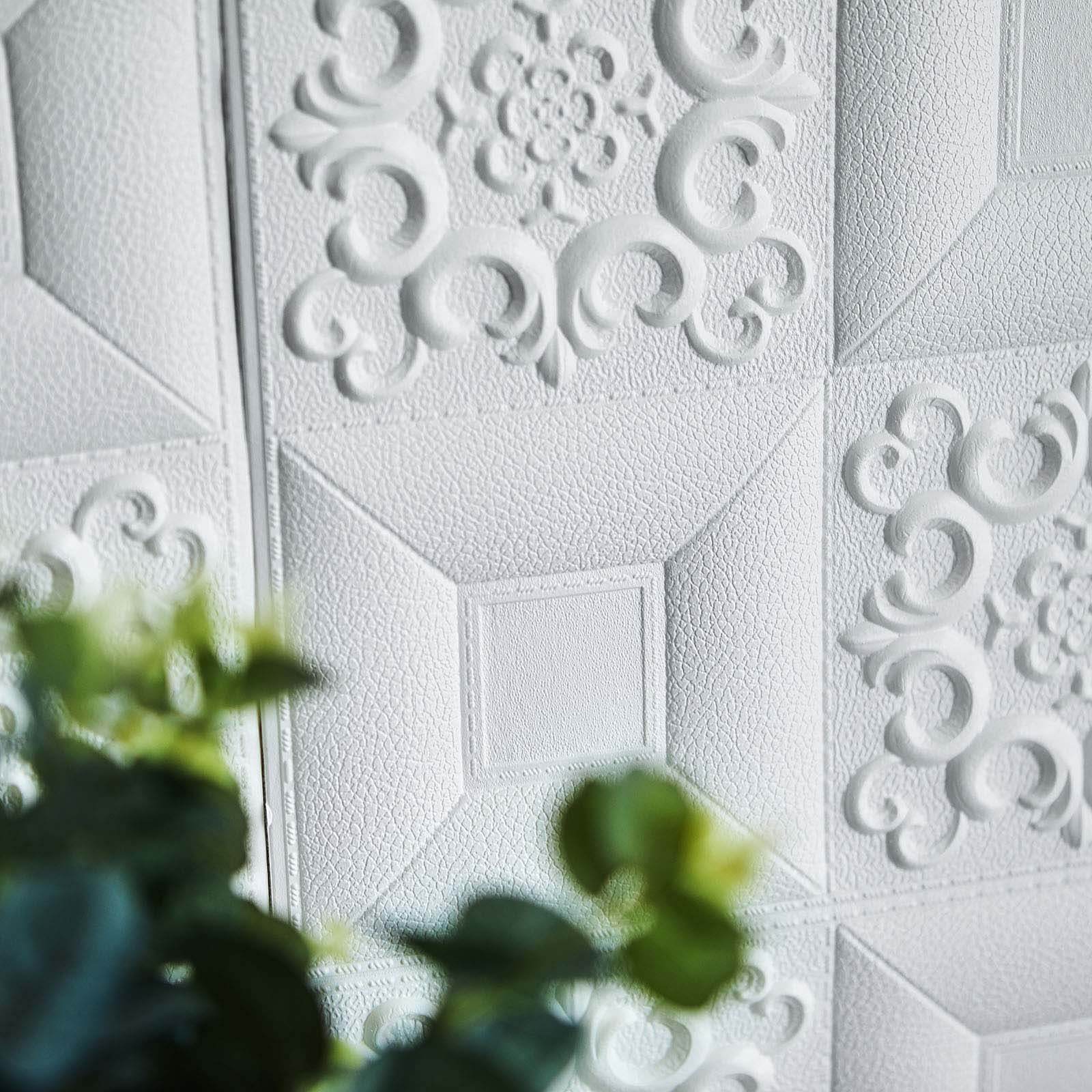 10 Pack 52 Sq ft 3D White Foam Self Adhesive Wall Panels - French Design