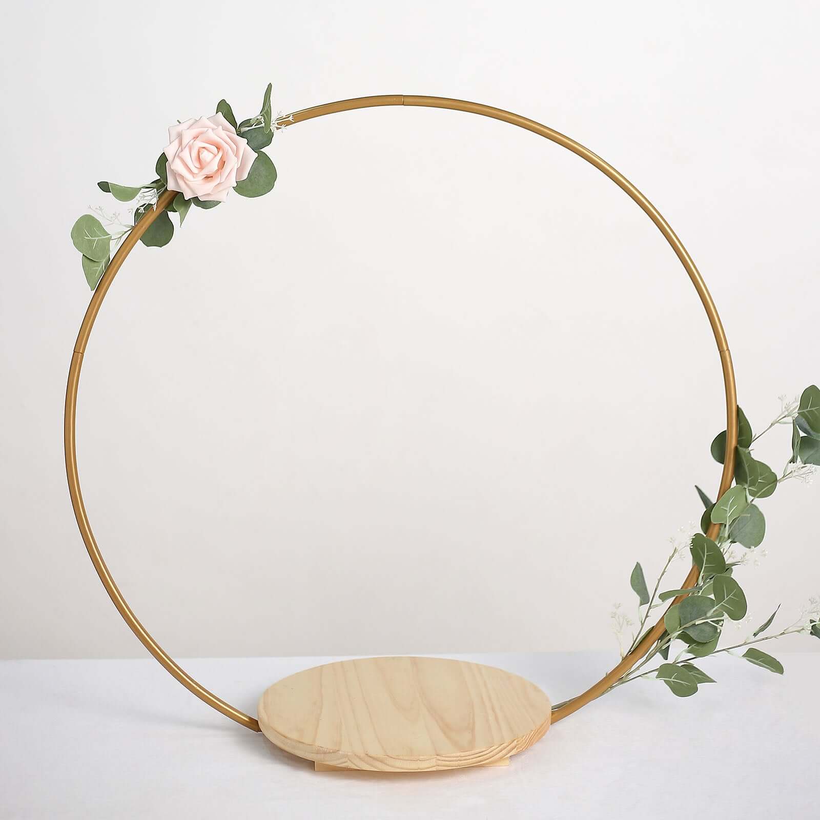 Metal Round Floral Hoop Cake Stand Gold - Chic Geometric Dessert Display DIY Centerpiece Table Decoration With Wooden Base 33"
