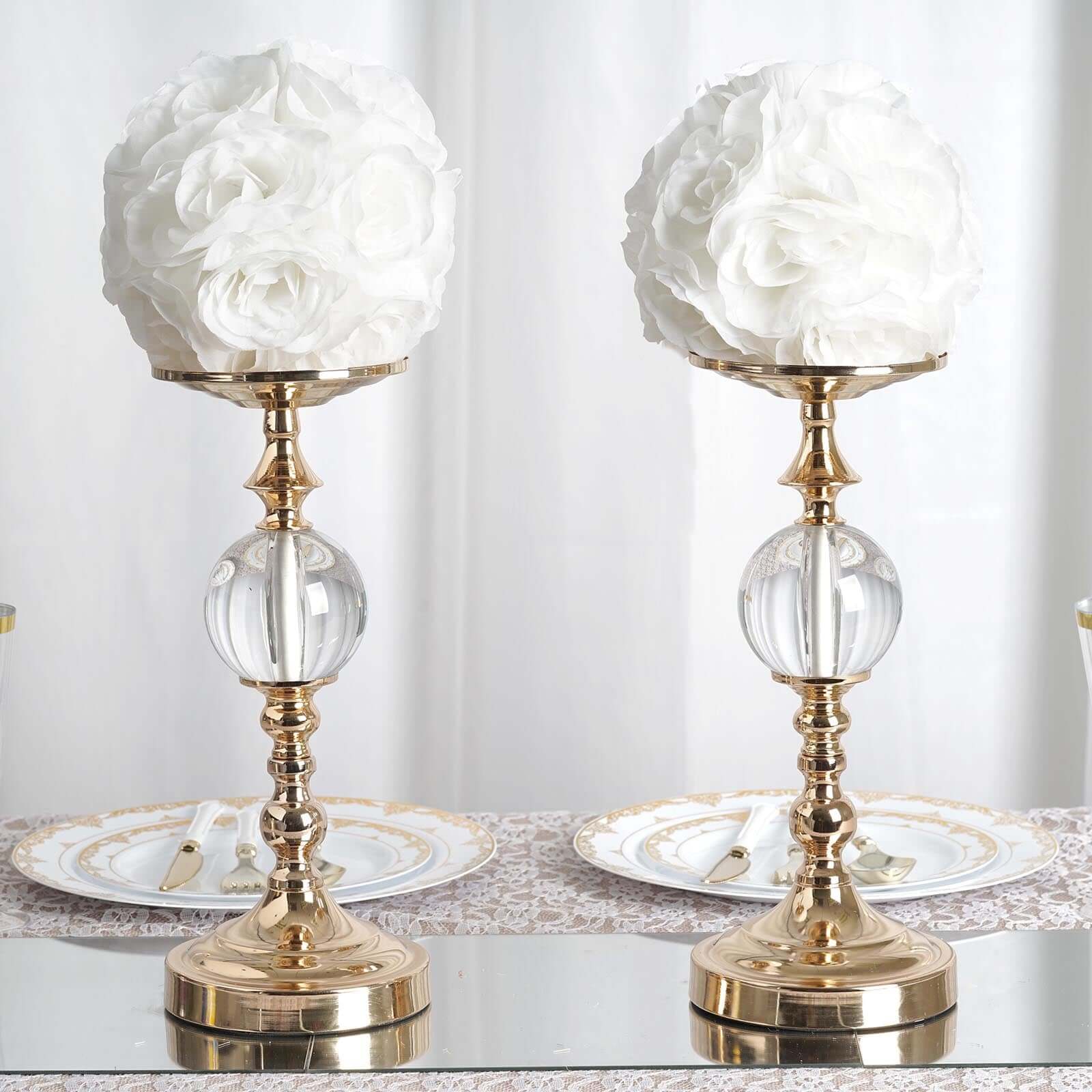 2 Pack 7" White Artificial Silk Rose Kissing Ball, Faux Flower Ball