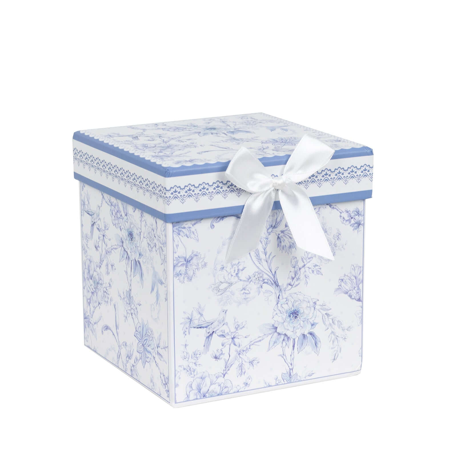 White Blue French Toile Bridal Shower Gift Set, Porcelain Teapot and Cup Set with Matching Keepsake Gift Box