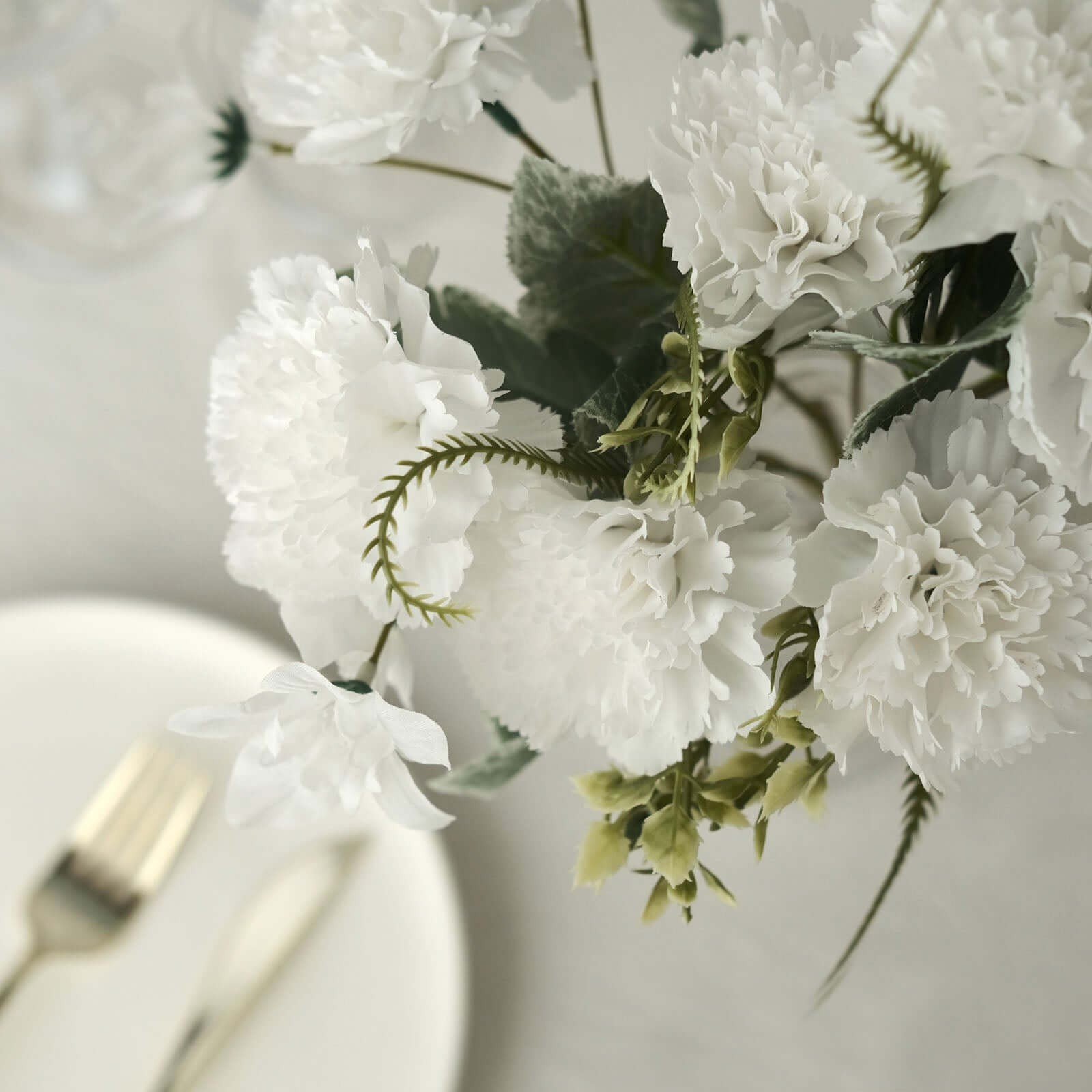 3 Pack 14" White Artificial Silk Carnation Flower Arrangements, Faux Floral Bouquets Bushes