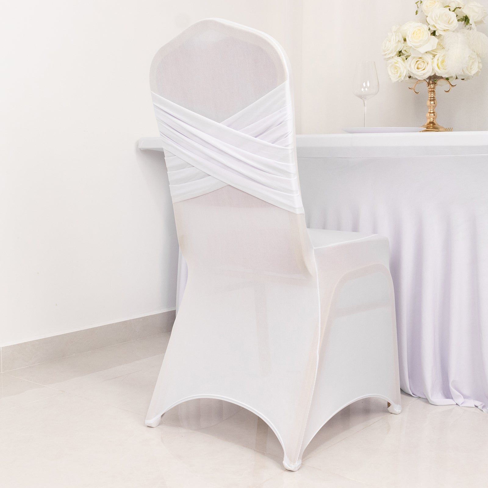 Spandex Chair Cover Madrid Style for Banquet Chairs White - Stylish Stretch 180GSM Fitted Slipcover for Weddings