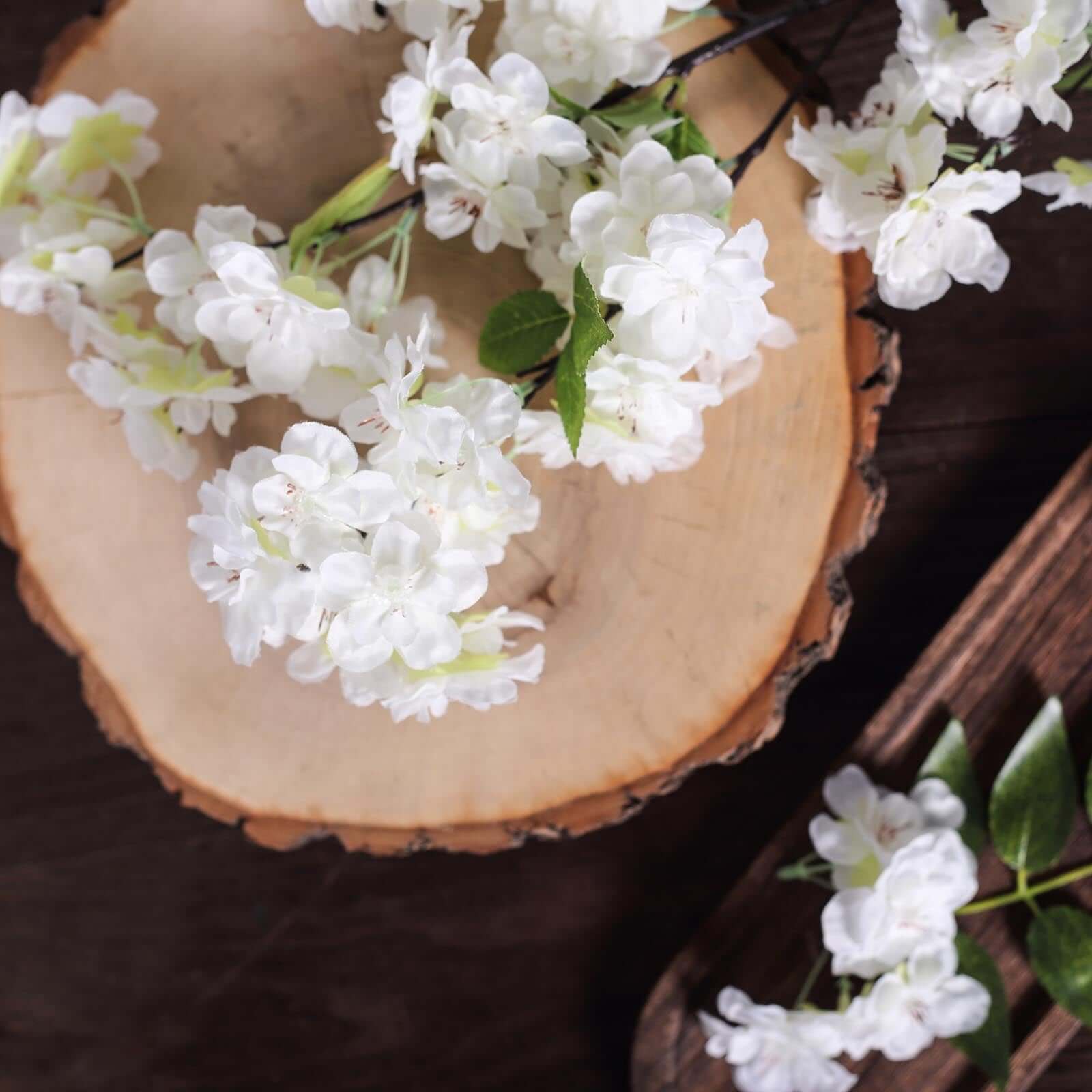 4 Bushes 40" Tall White Artificial Silk Cherry Blossom Flowers, Branches
