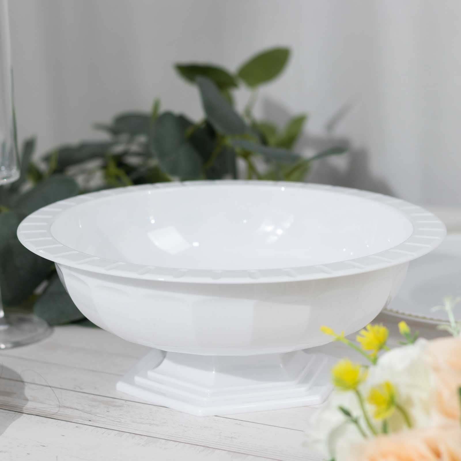 3-Pack Plastic Footed Compote Bowl Flower Vases Roman Style White - Round Decorative Pedestal Table Centerpieces 10"