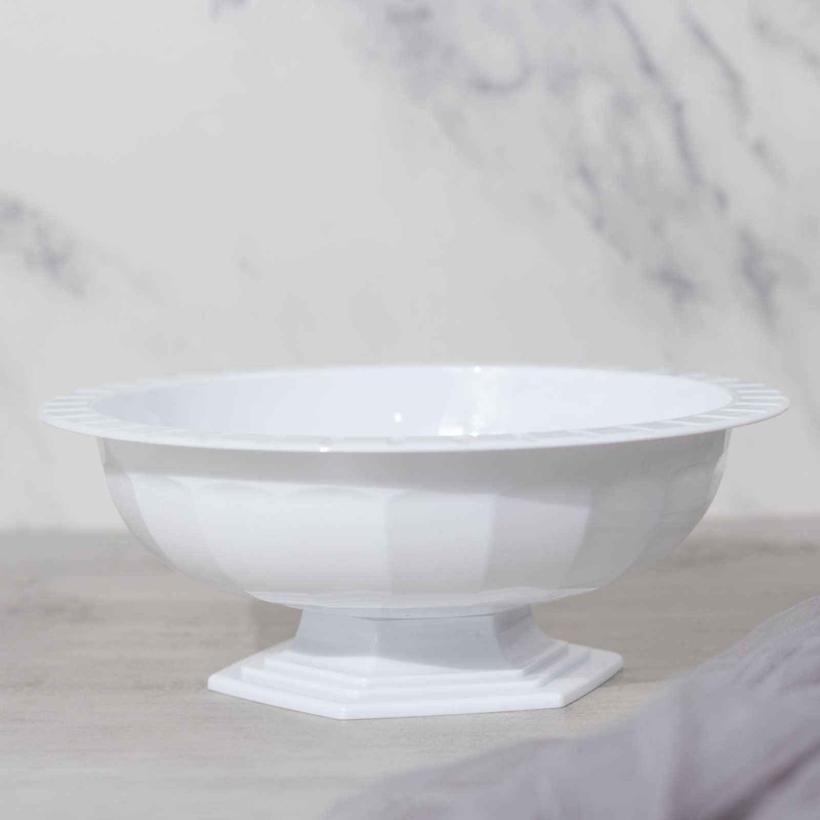 3-Pack Plastic Footed Compote Bowl Flower Vases Roman Style White - Round Decorative Pedestal Table Centerpieces 10"