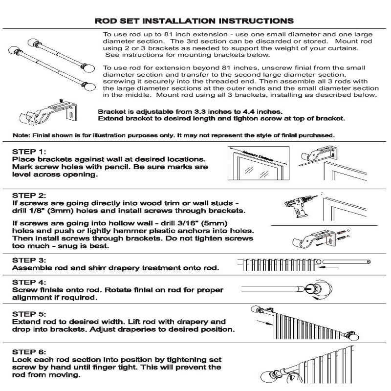 42"-126" Adjustable Curtain Rod Set, White, Round Finials