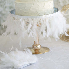 39" White Real Turkey Feather Fringe Trim With Satin Ribbon Tape