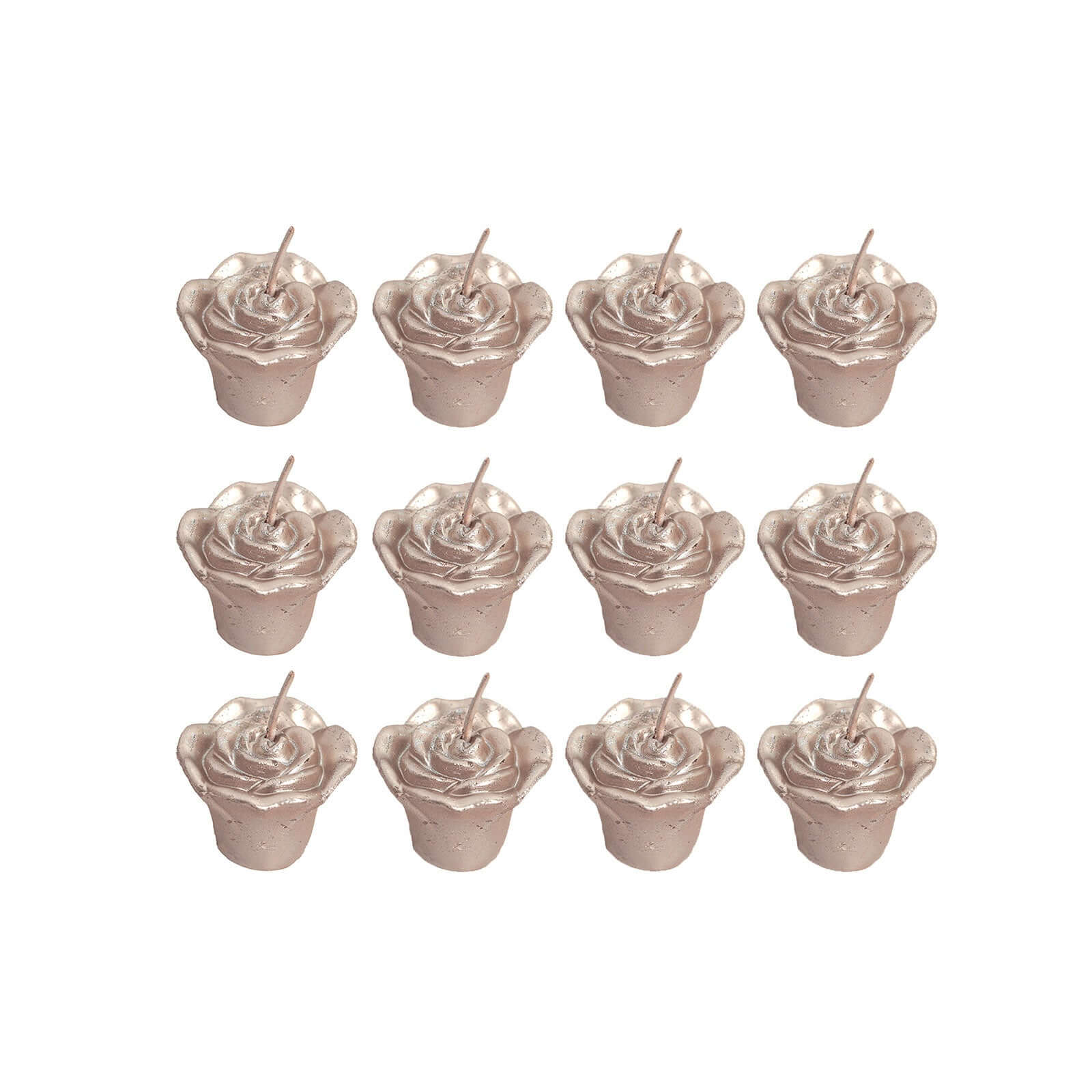 12-Pack Mini Floating Candles Rose Flower Design Rose Gold - Wedding Vase Fillers for Decor 1"