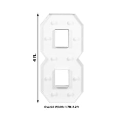 Giant LED Marquee Light Up Number "8", White 4ft Pre-Cut Foam Board with 10 Warm White Battery Operated LEDs, Glue Gun and Sticks