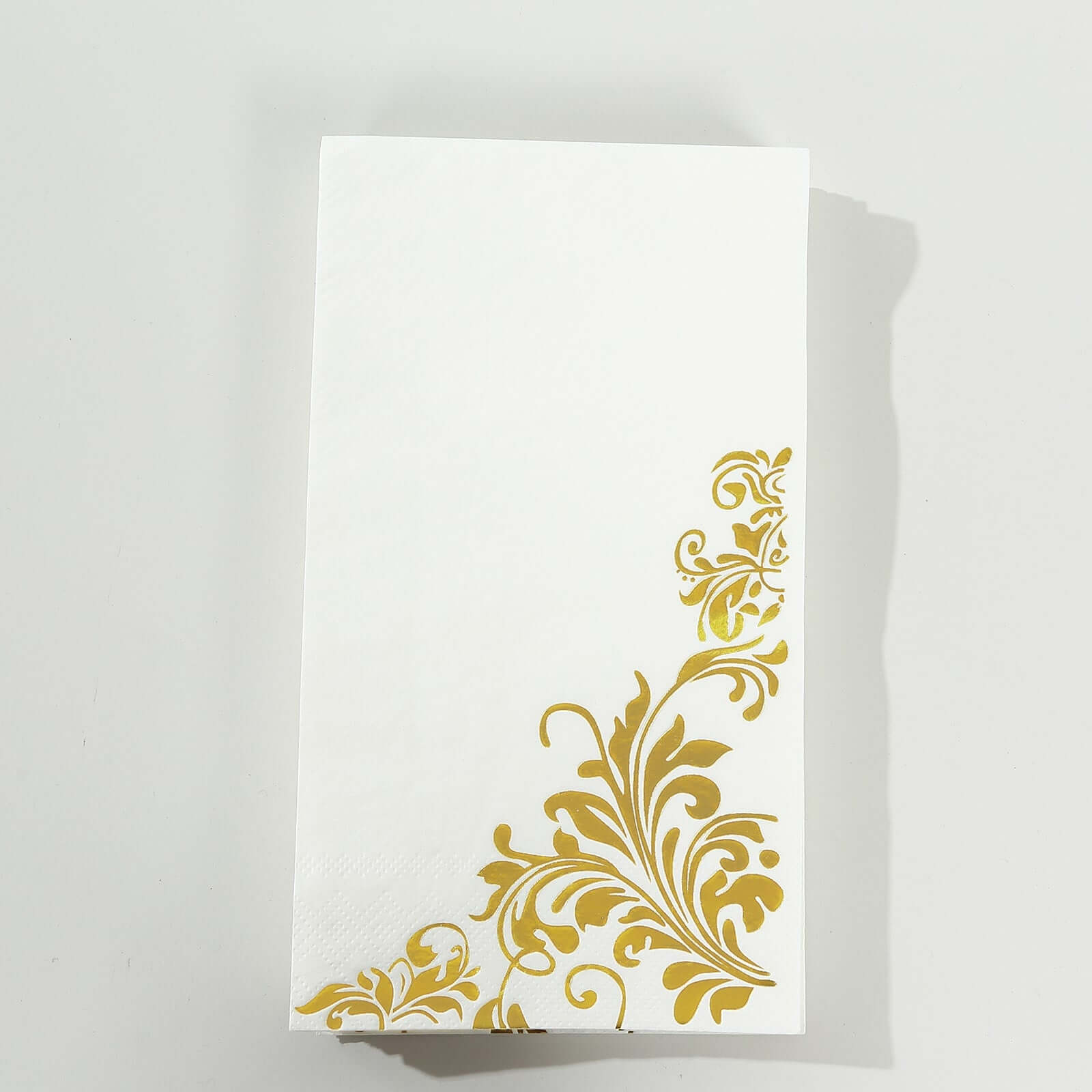 50-Pack Paper Napkins White with Gold Baroque Floral Print - Stylish Disposable Dinner Napkins 8"x4"