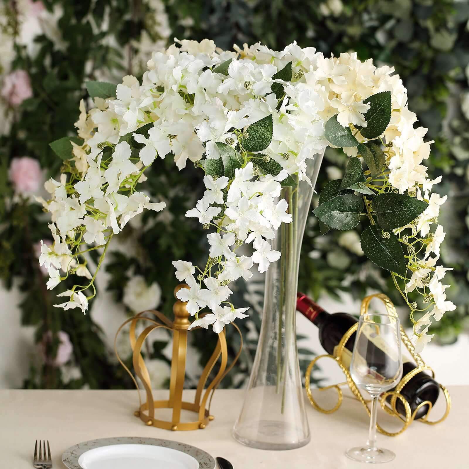 4 Stems 41" Tall White Artificial Silk Hydrangea Flower Branches