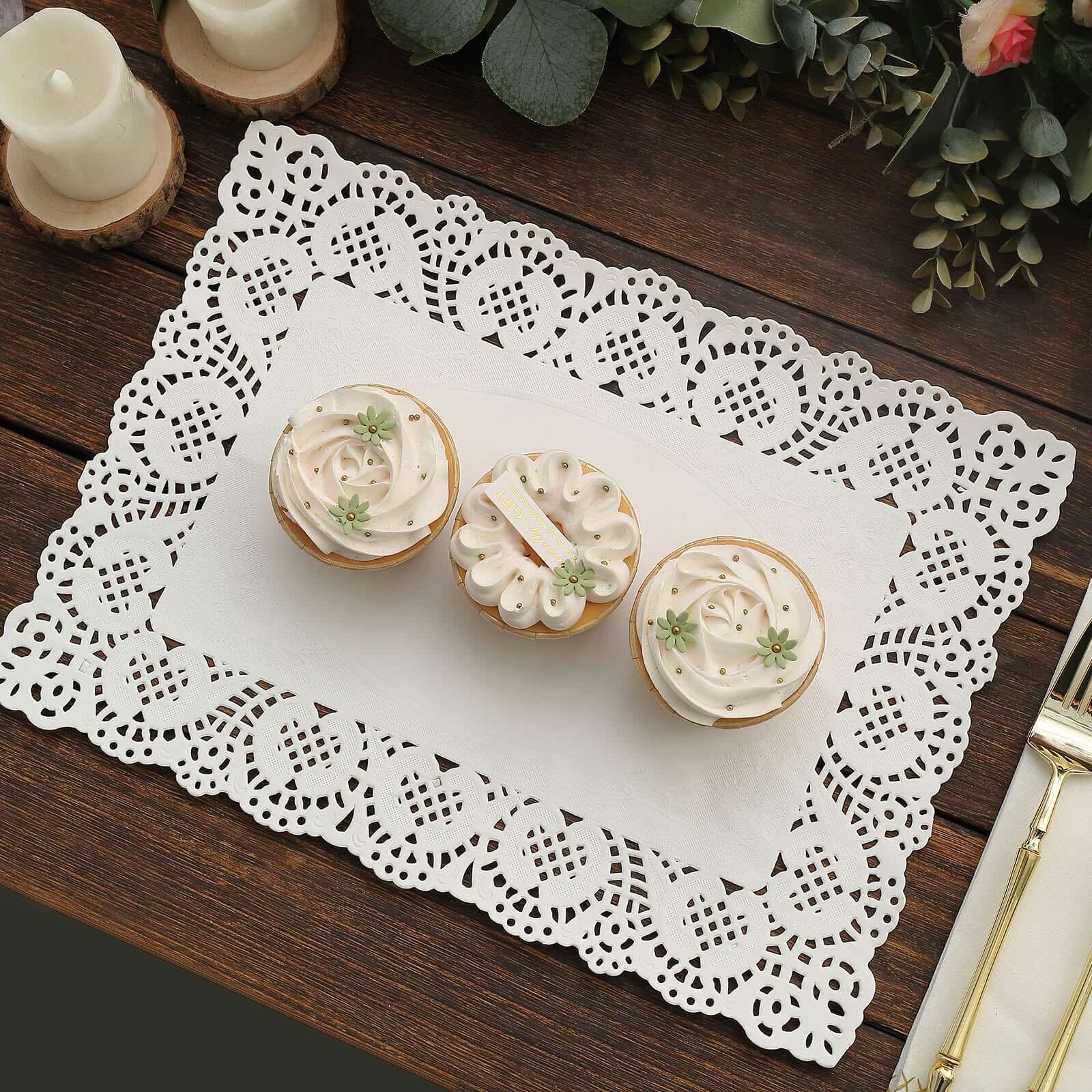 100 Pcs Paper 14"x10" Rectangle Placemats in White - Food Grade Lace Paper Doilies for Dessert Display & Table Decor
