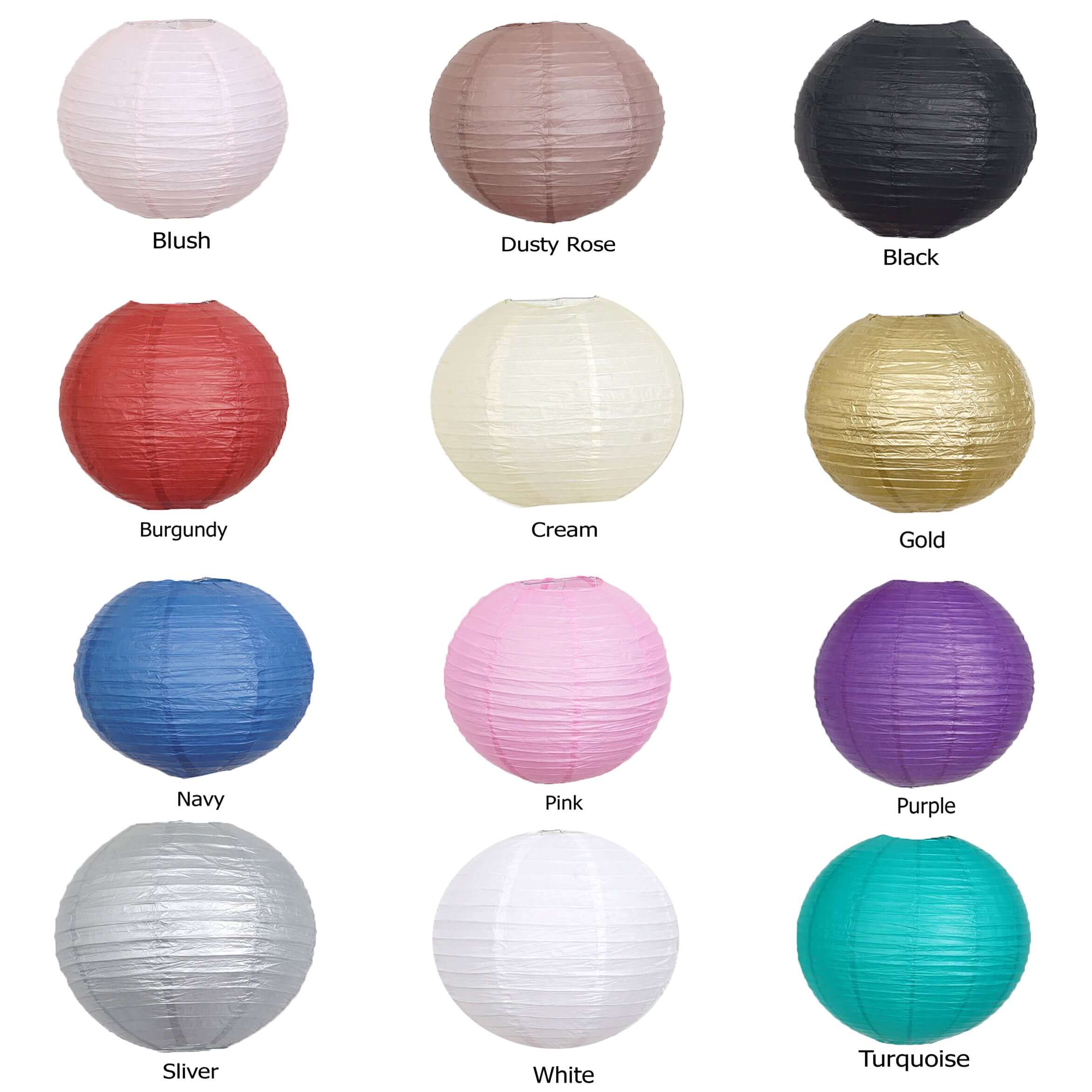 Set of 8 White Hanging Paper Lanterns, Decorative Round Chinese Sky Lanterns, Assorted Sizes  - 6",8",10",14"